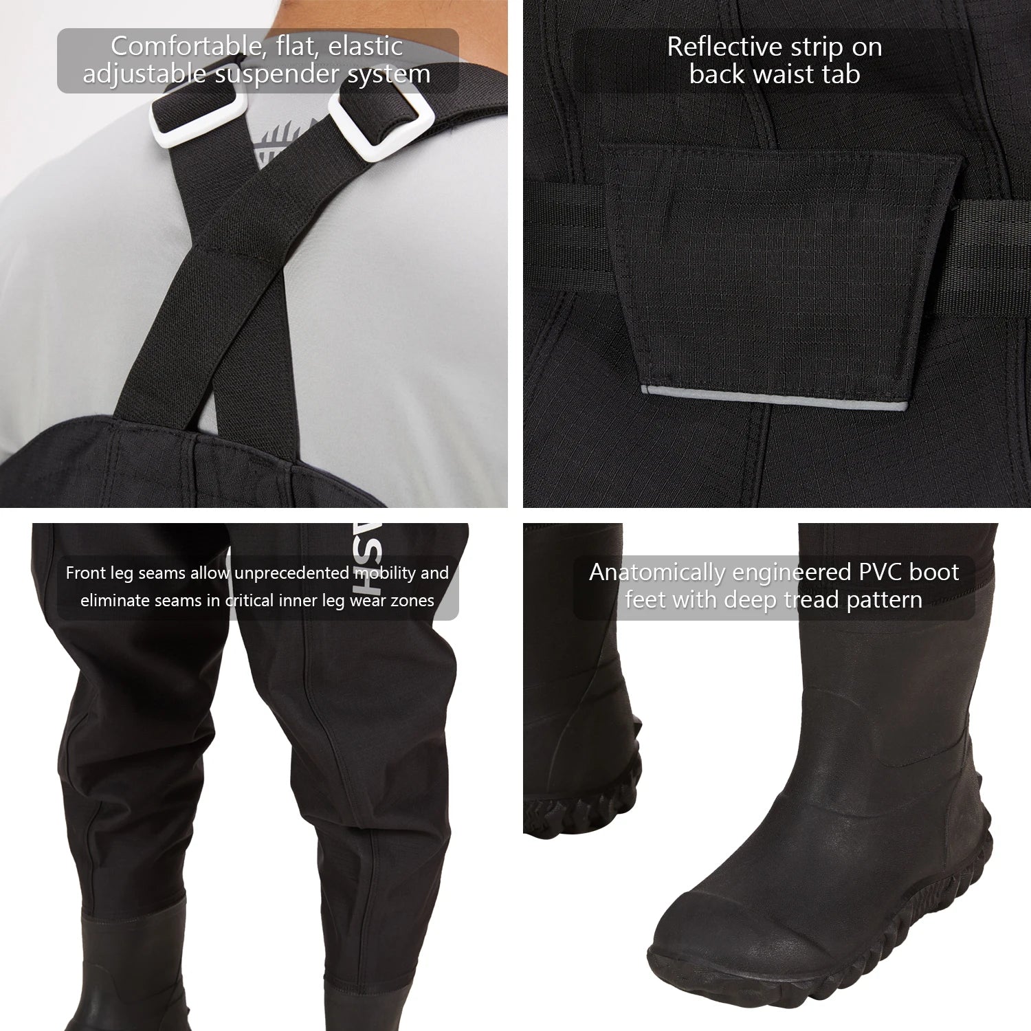 Botas de pesca Bassdash para hombre, ultra resistentes, de nailon y PVC, color negro, para pesca y caza