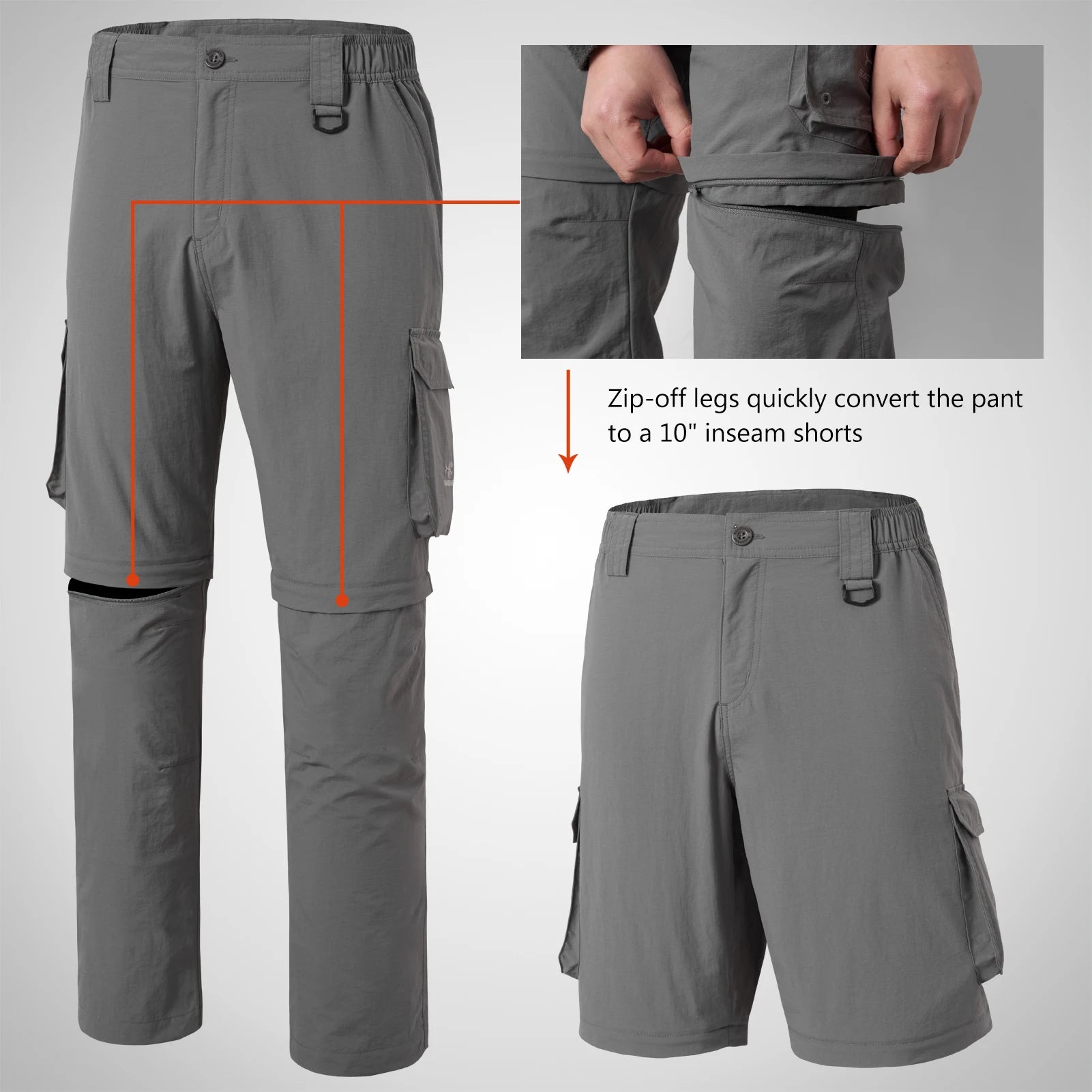 Bassdash Men’s Outdoor Quick Dry Convertible Pants Zip-Off Water Resistant Lightweight Fishing Hiking Cargo Shorts with UPF50+