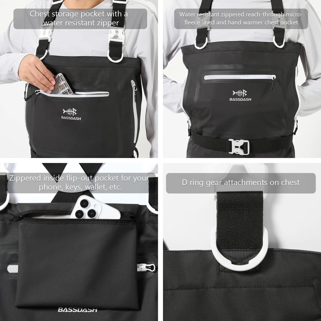 BASSDASH Men’s Lightweight Breathable Chest Wader Black Camo Stockingfoot for Fly Fishing Hunting FW11