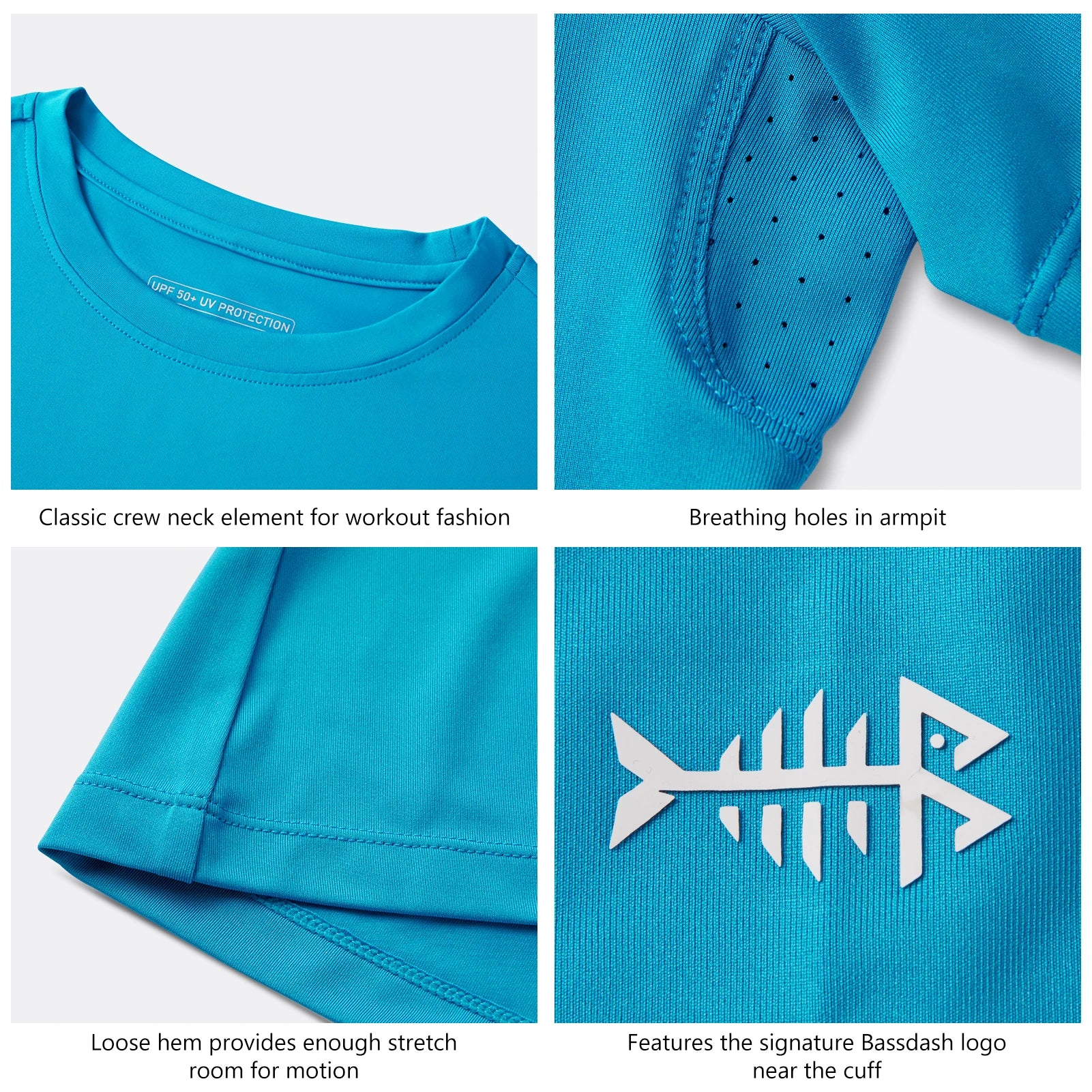 BASSDASH Camiseta de manga corta con cuello redondo y FPS 50+ para mujer, protección solar, refrescante, para pesca, senderismo, informal