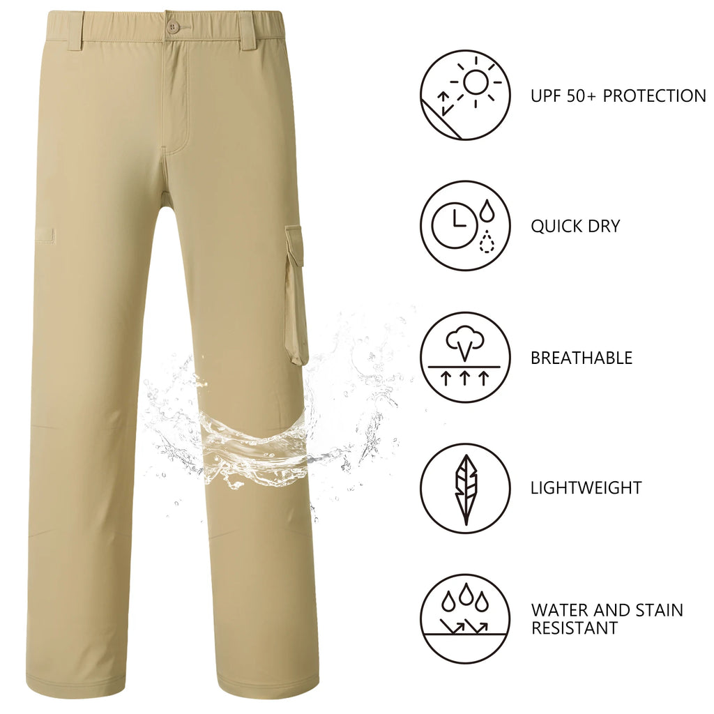 Pantalones cargo de pesca para hombre BASSDASH, resistentes al agua, de secado rápido, ligeros, UPF 50+ para senderismo al aire libre, cintura elástica