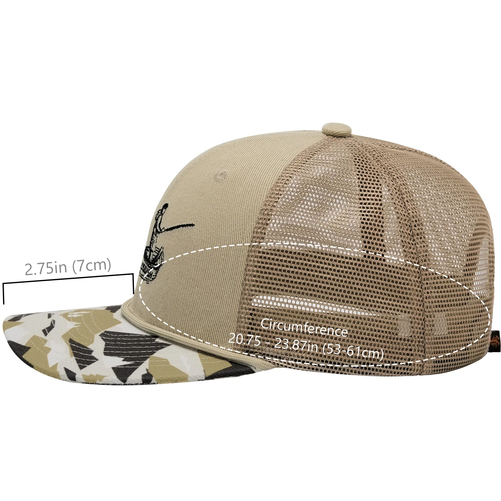 Gorra de camionero con cuerda de camuflaje BASSDASH, gorra de béisbol bordada ajustable con parte trasera de malla
