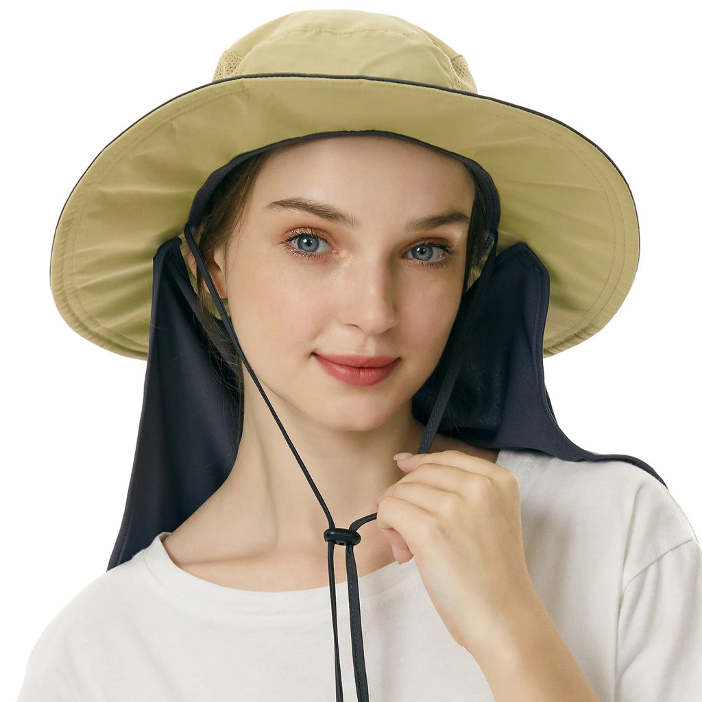 Sombrero Bassdash para mujer con protección solar UPF 50, con abertura para la cola y solapa en el cuello, resistente al agua, para pesca al aire libre