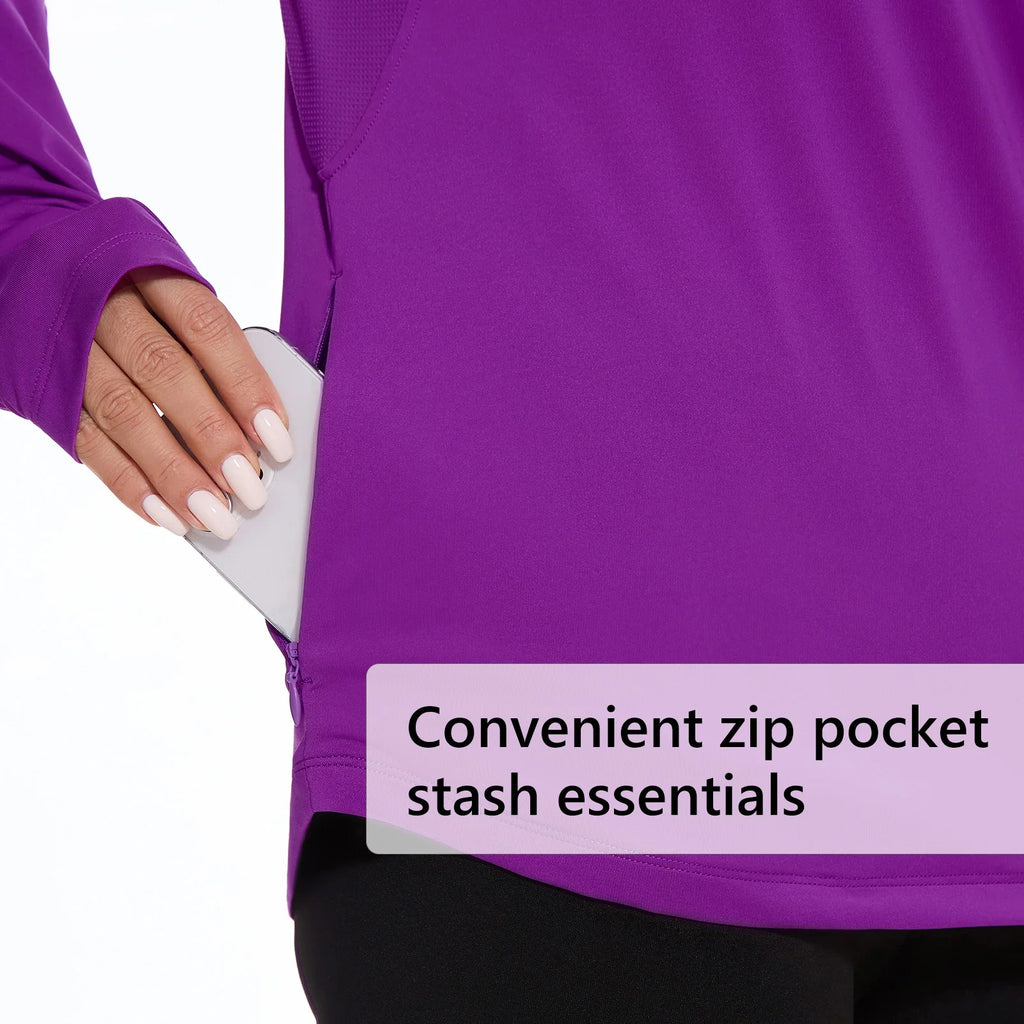 BASSDASH - Sudadera ligera de pesca con capucha y bolsillo para mujer, con protección solar UPF 50+, manga larga