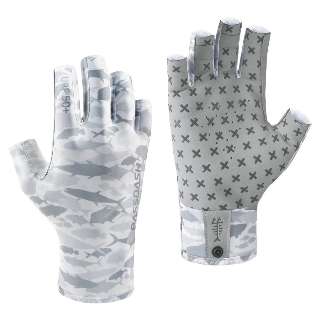 BASSDASH Guantes solares transpirables de 3/4 dedos con protección UPF 50+ y palma de silicona antideslizante para hombres y mujeres, para pescar, ciclismo, correr, sin dedos