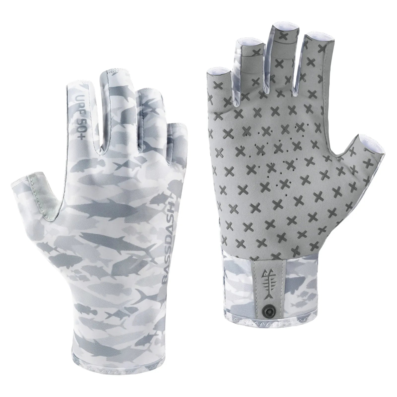 BASSDASH Guantes solares transpirables de 3/4 dedos con protección UPF 50+ y palma de silicona antideslizante para hombres y mujeres, para pescar, ciclismo, correr, sin dedos