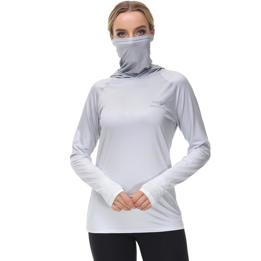 Sudadera con capucha de pesca Bassdash para mujer con protección solar UPF 50+ y orificios para los pulgares para la mascarilla
