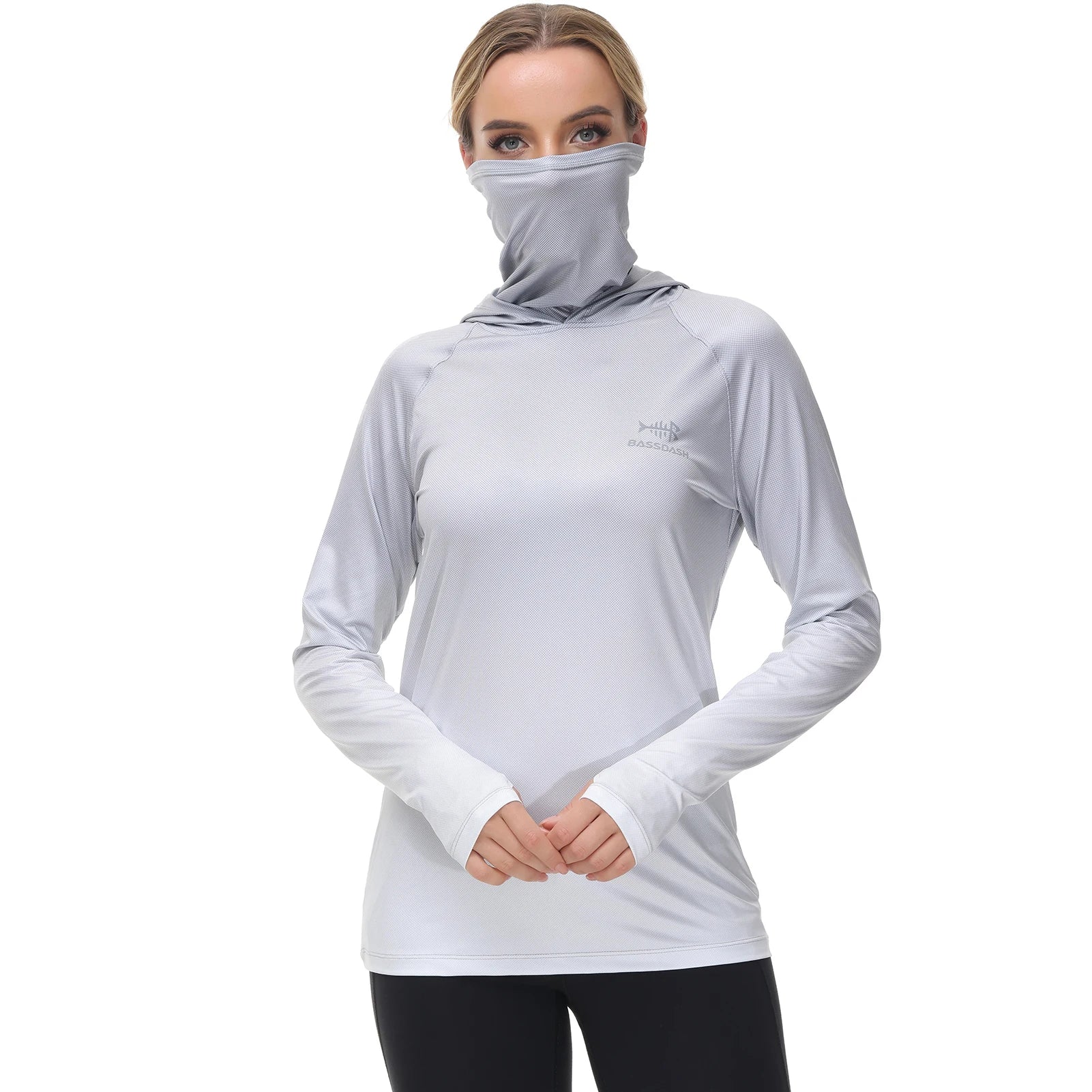 Sudadera con capucha de pesca Bassdash para mujer con protección solar UPF 50+ y orificios para los pulgares para la mascarilla
