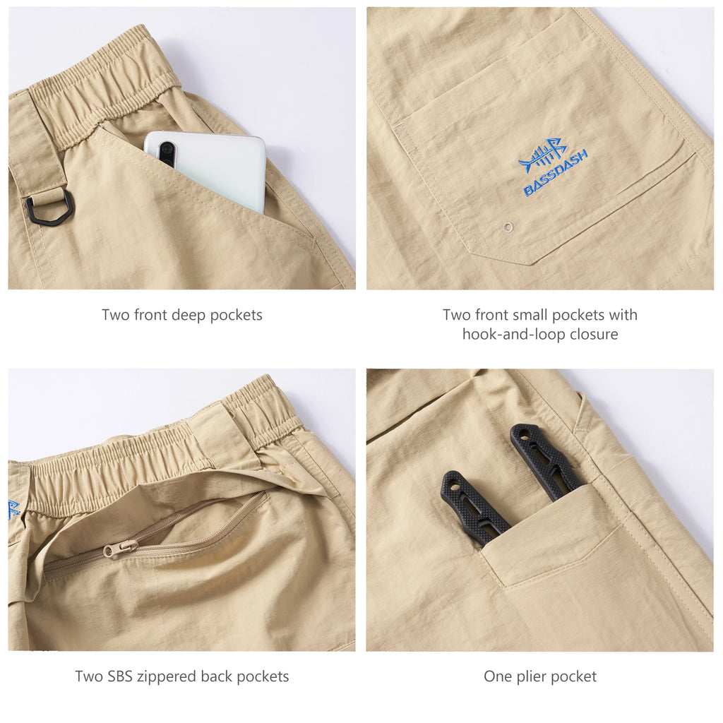 Pantalones cortos de pesca Bassdash de 7 pulgadas para mujer, resistentes al agua UPF 50+, de secado rápido, ligeros, para senderismo, con bolsillos