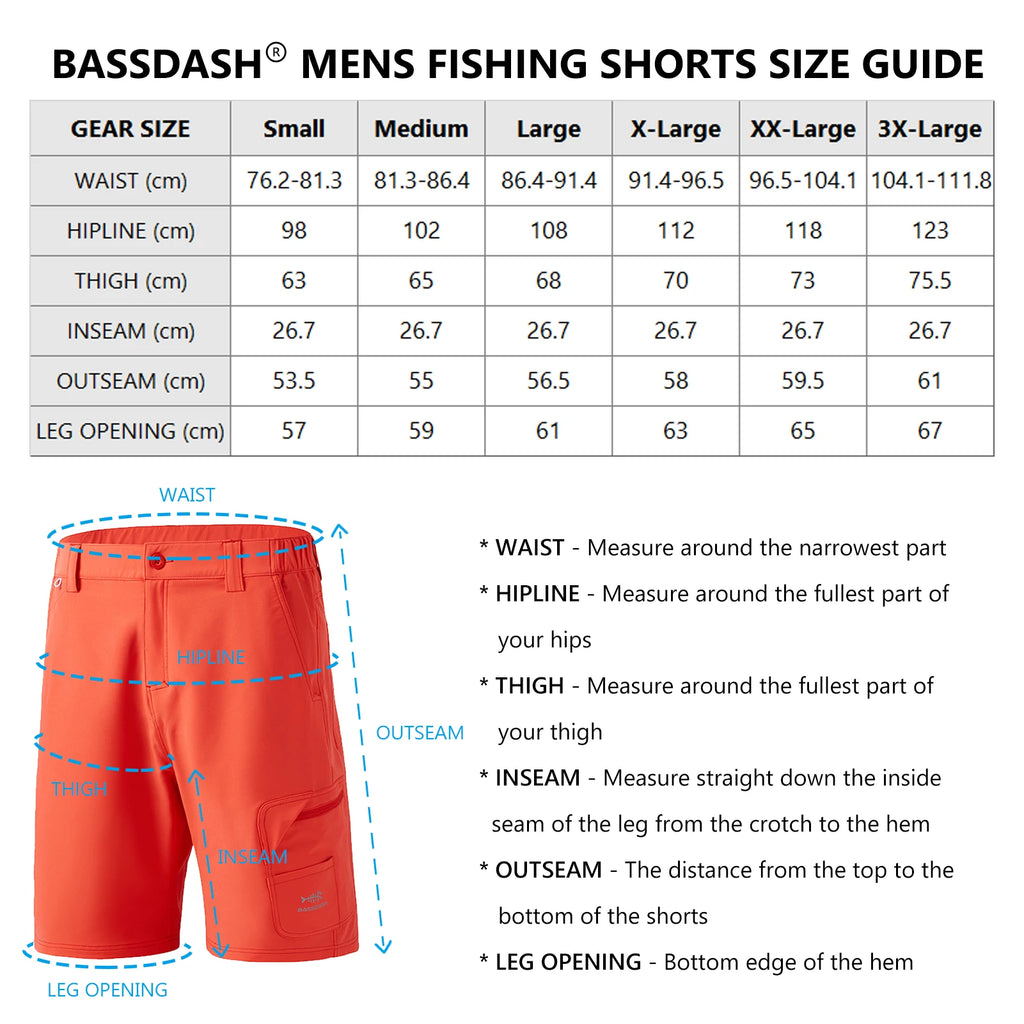 Pantalones cortos de pesca Bassdash para hombre, resistentes al agua, con bolsillos con cremallera, de secado rápido, de camuflaje, tácticos, para golf y senderismo
