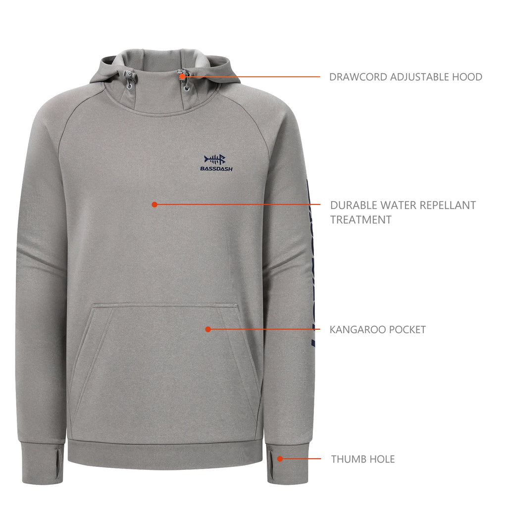 BASSDASH Men’s Fleece Lined Fishing Hoodies Water Resistant Performance Pullover Sweatshirts Stretchy Hunting Workout Sweatshirt
