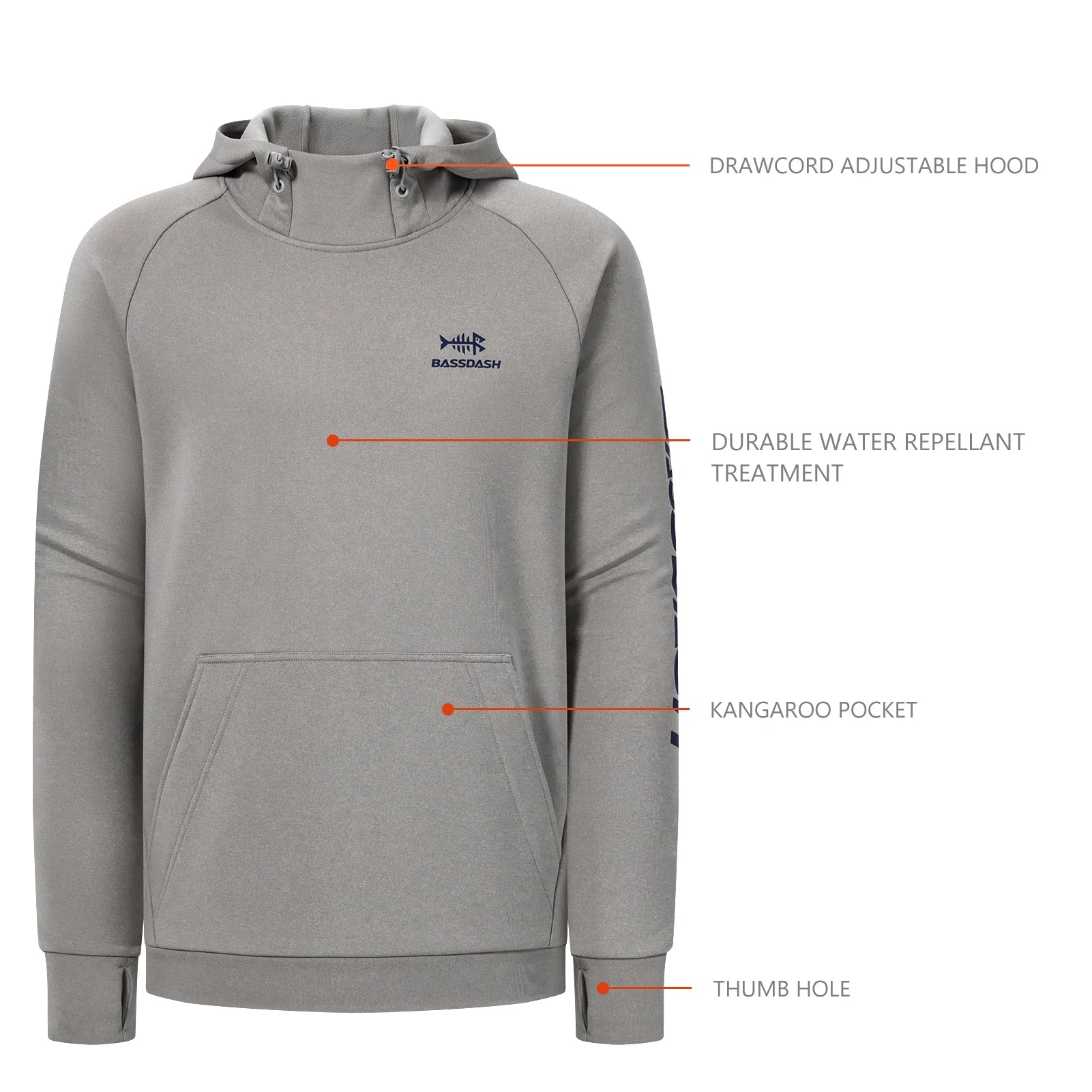 BASSDASH Men’s Fleece Lined Fishing Hoodies Water Resistant Performance Pullover Sweatshirts Stretchy Hunting Workout Sweatshirt
