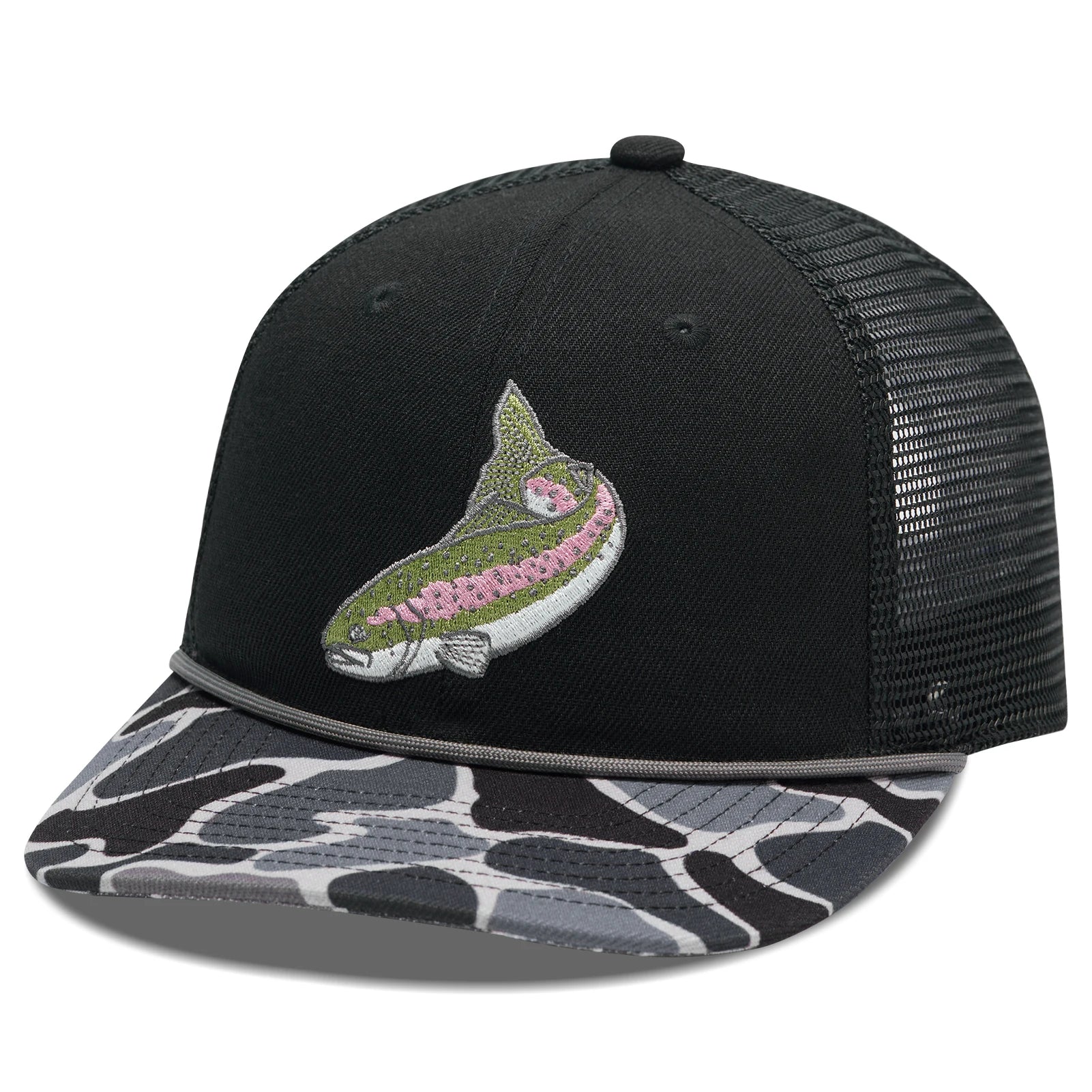 Gorra de camionero con cuerda de camuflaje BASSDASH, gorra de béisbol bordada ajustable con parte trasera de malla