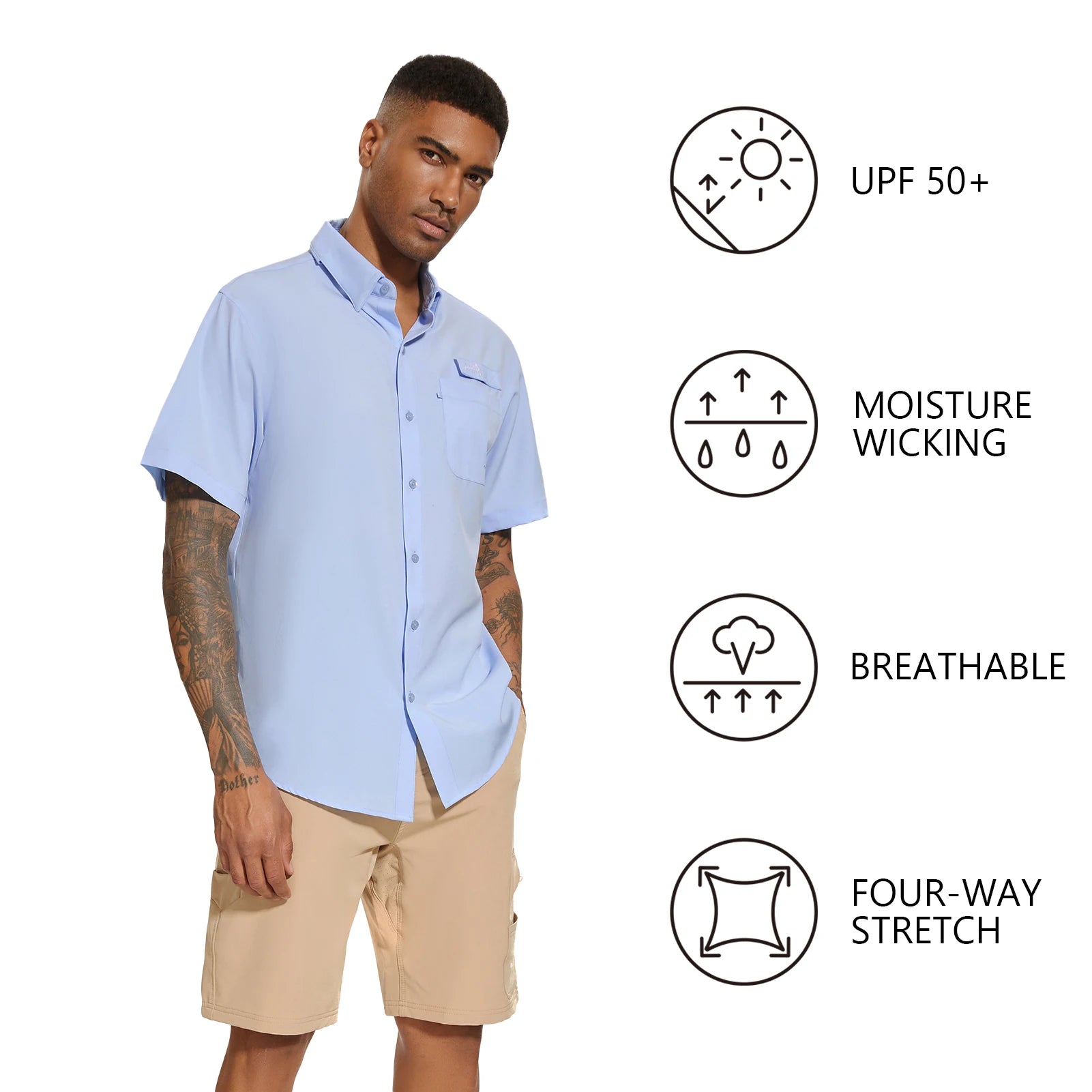 BASSDASH Men's UPF 50+ Short Sleeve Button Down Fishing Shirt Breathable Lightweight for Outdoors Hiking Camping