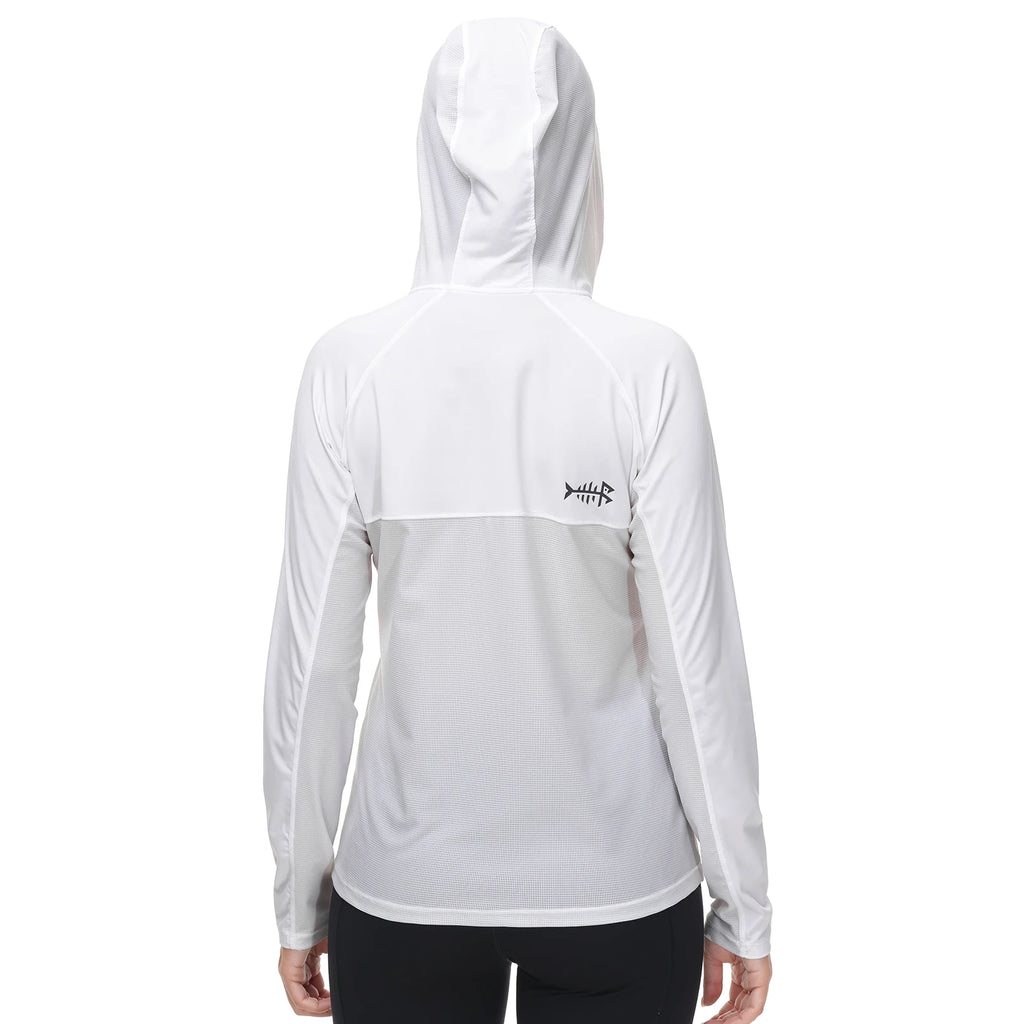 Camiseta Bassdash de manga larga con capucha y media cremallera para mujer, con protección UV UPF 50+, ideal para pesca y senderismo