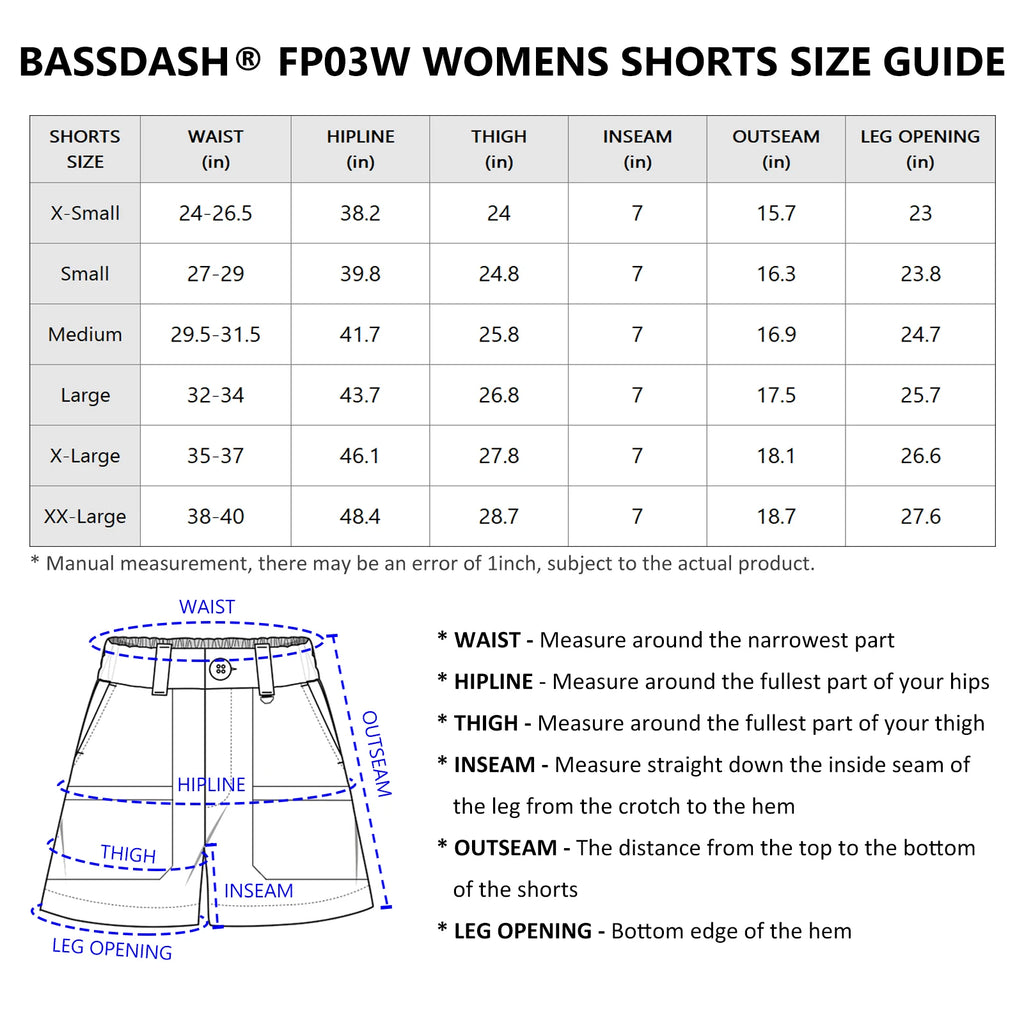 Pantalones cortos de pesca Bassdash de 7 pulgadas para mujer, resistentes al agua UPF 50+, de secado rápido, ligeros, para senderismo, con bolsillos