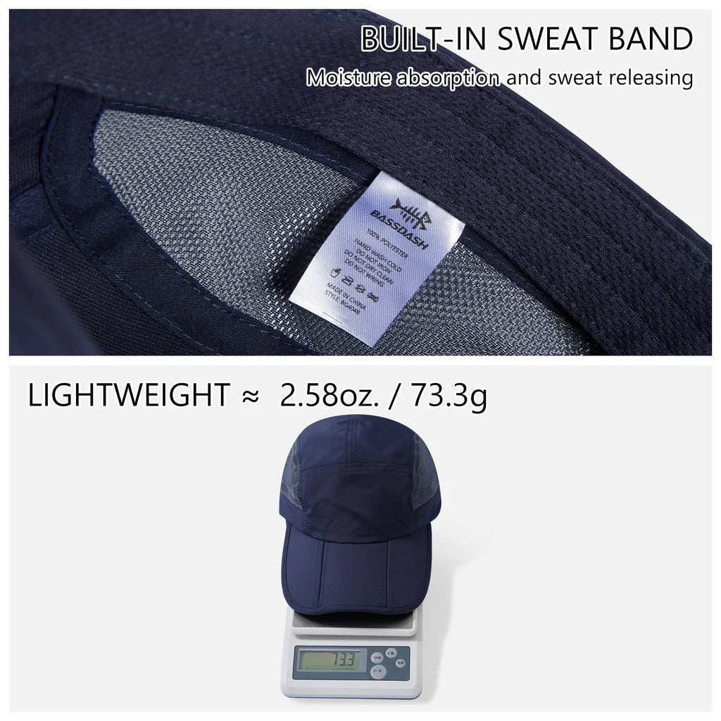 Gorra de béisbol plegable BASSDASH para pesca, resistente al agua UPF 50+, portátil, para exteriores, para mujeres y hombres, para senderismo, ajustable