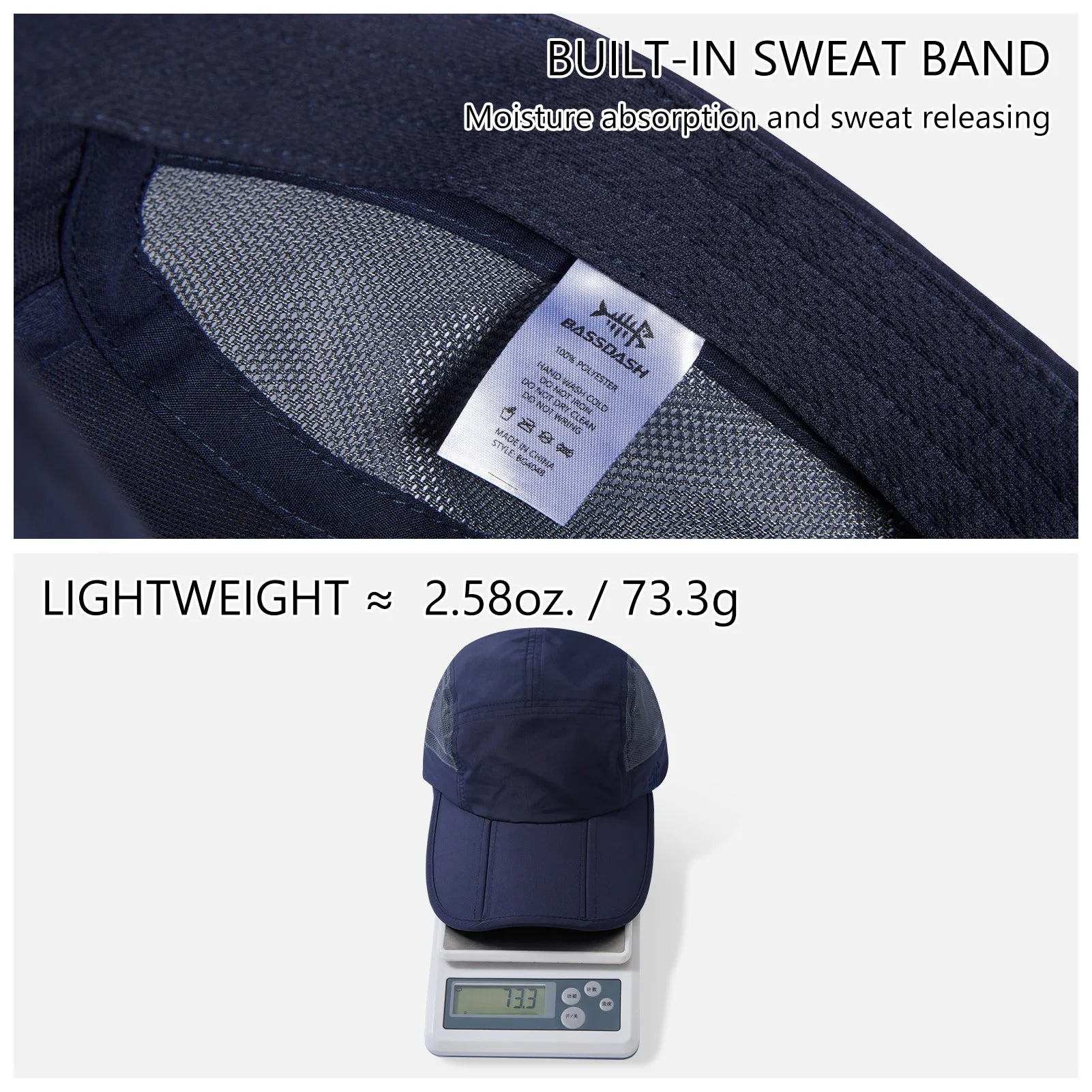 Gorra de béisbol plegable BASSDASH para pesca, resistente al agua UPF 50+, portátil, para exteriores, para mujeres y hombres, para senderismo, ajustable