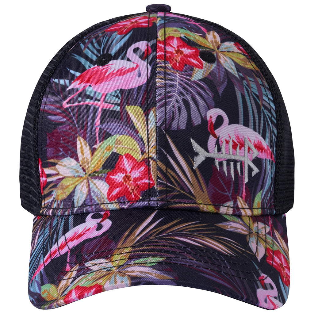 Gorra de golf Bassdash Altimate Fishing con parte trasera de malla para hombre y mujer, ajustable, con visera de béisbol y estampado de camuflaje de flamencos