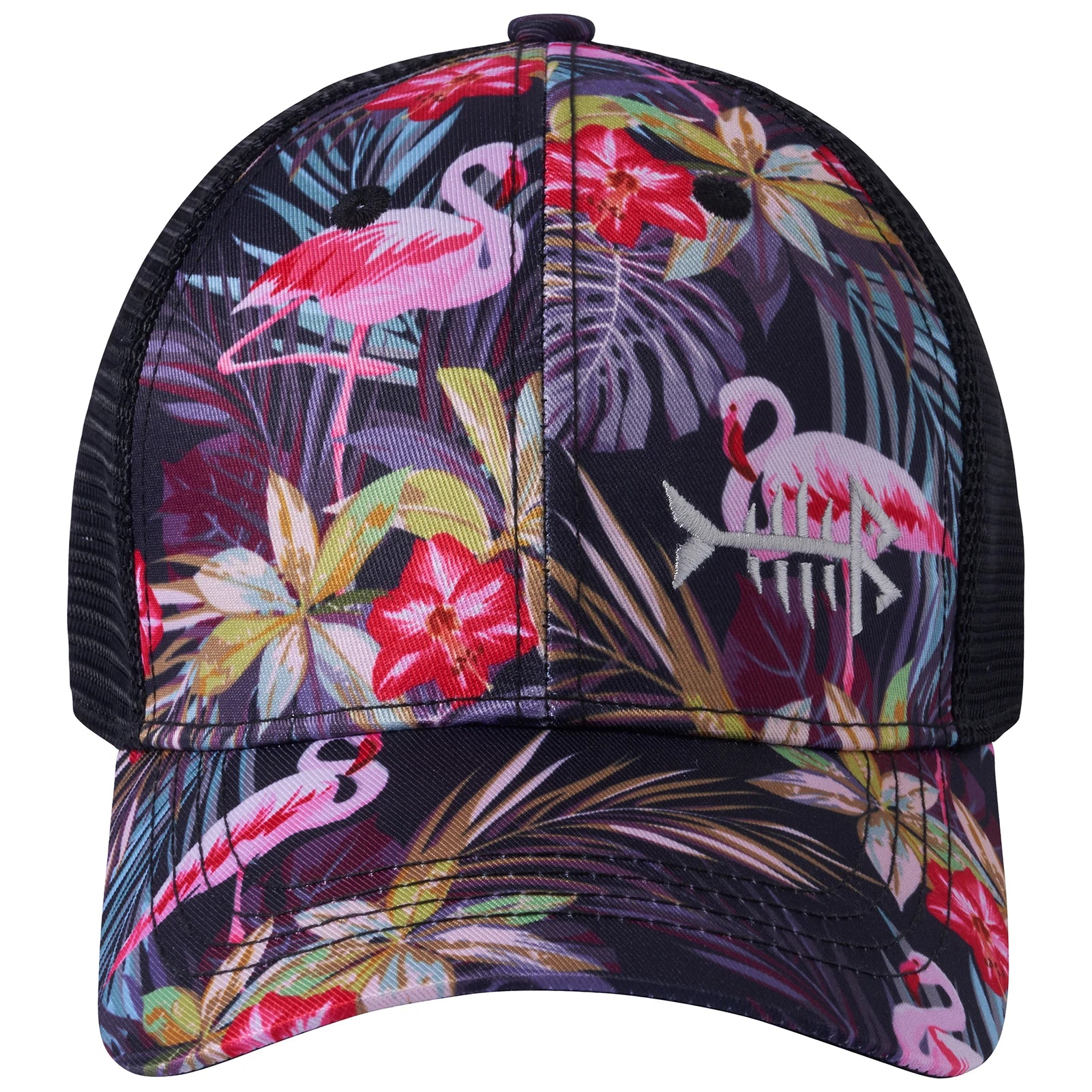 Gorra de golf Bassdash Altimate Fishing con parte trasera de malla para hombre y mujer, ajustable, con visera de béisbol y estampado de camuflaje de flamencos