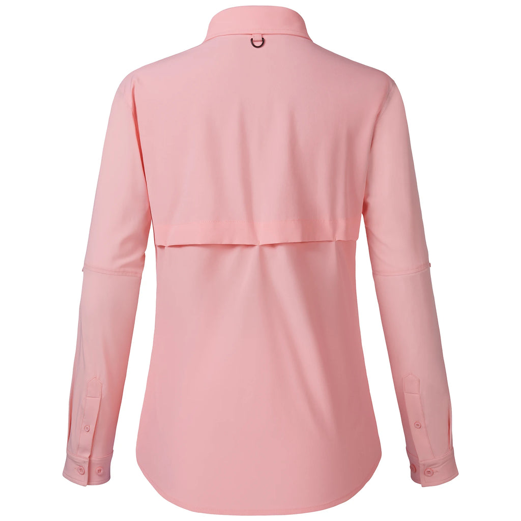 BASSDASH Camisa de pesca de manga larga para mujer, lisa, con botones, multibolsillos, transpirable, de secado rápido, UPF 50, prenda exterior superior