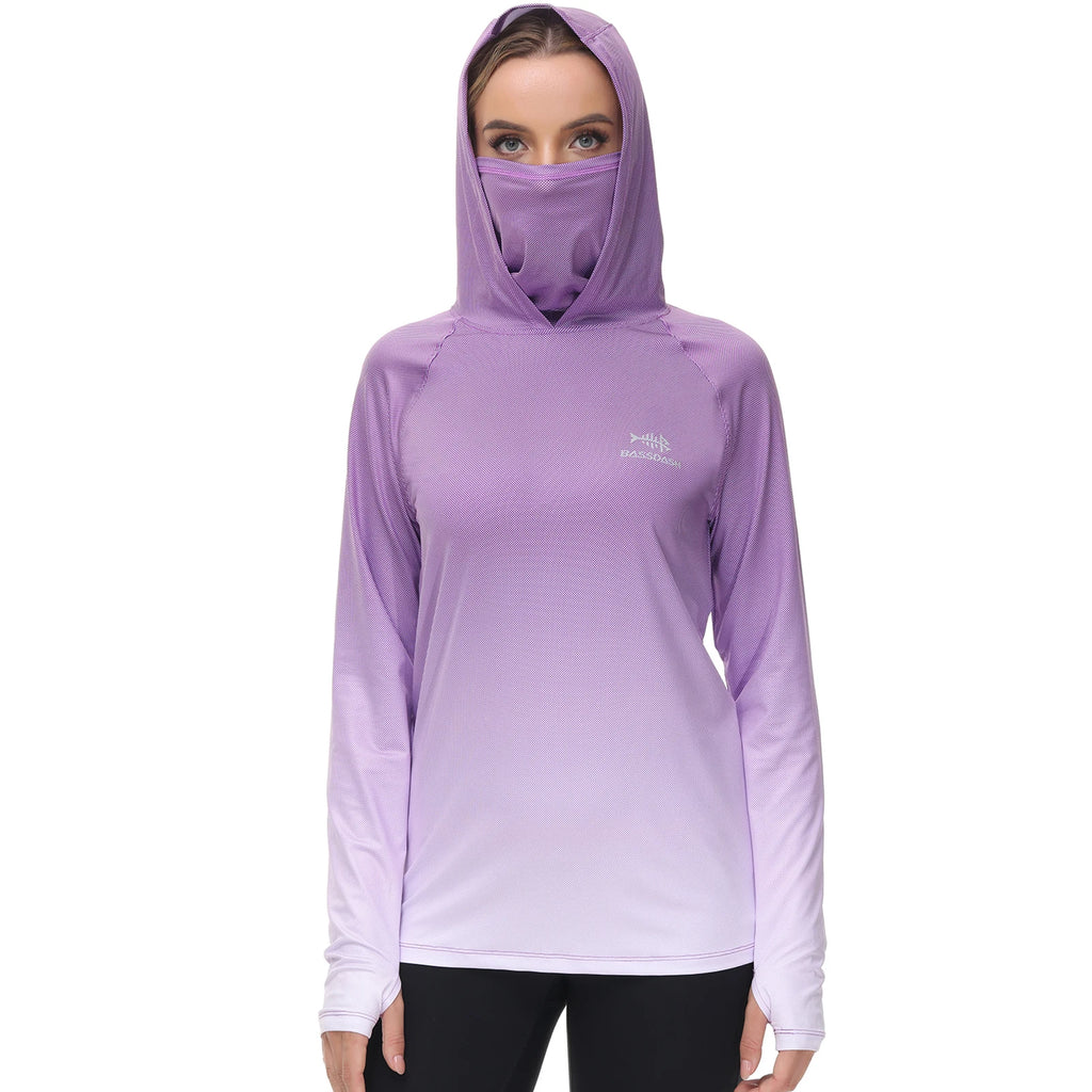 Sudadera con capucha de pesca Bassdash para mujer con protección solar UPF 50+ y orificios para los pulgares para la mascarilla