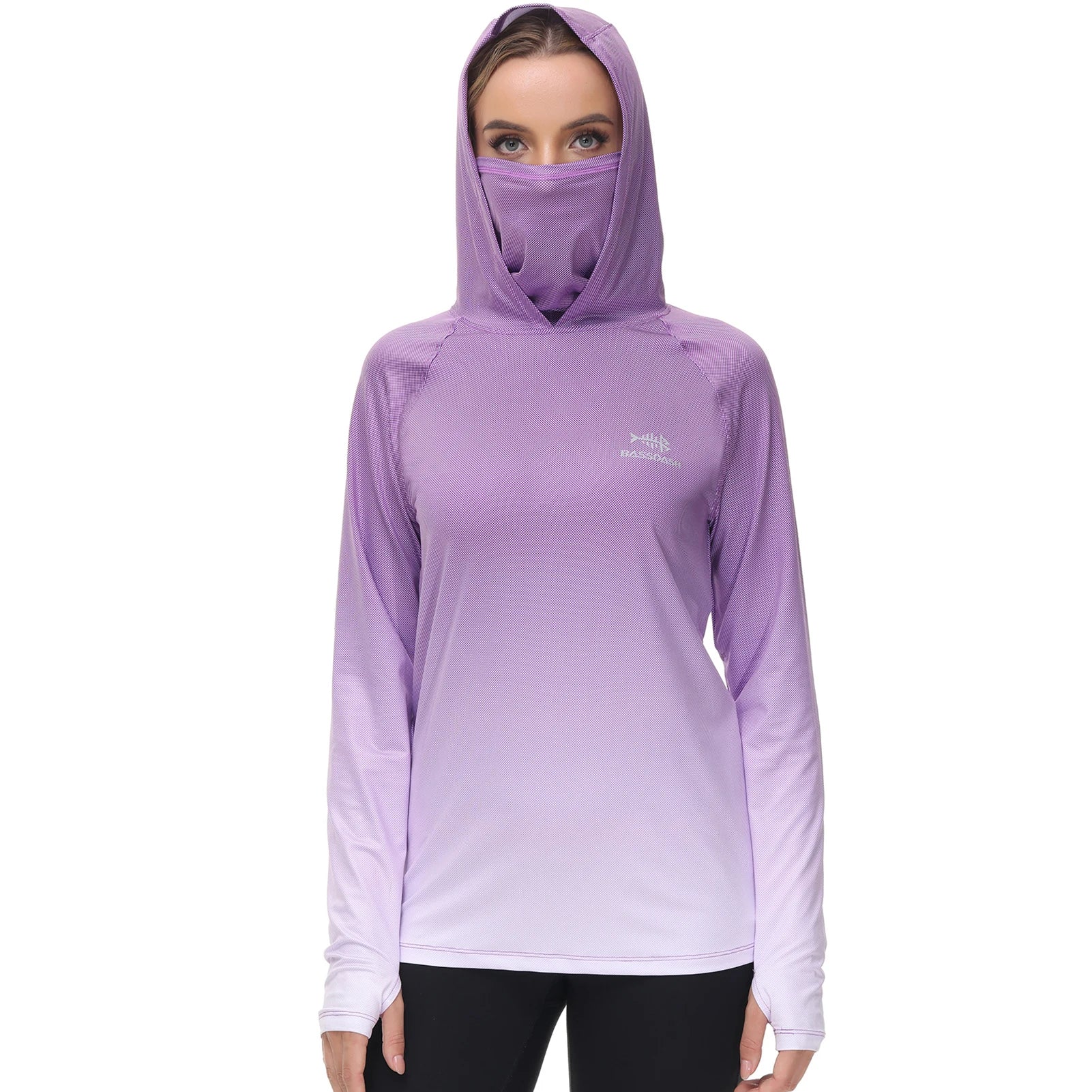 Sudadera con capucha de pesca Bassdash para mujer con protección solar UPF 50+ y orificios para los pulgares para la mascarilla