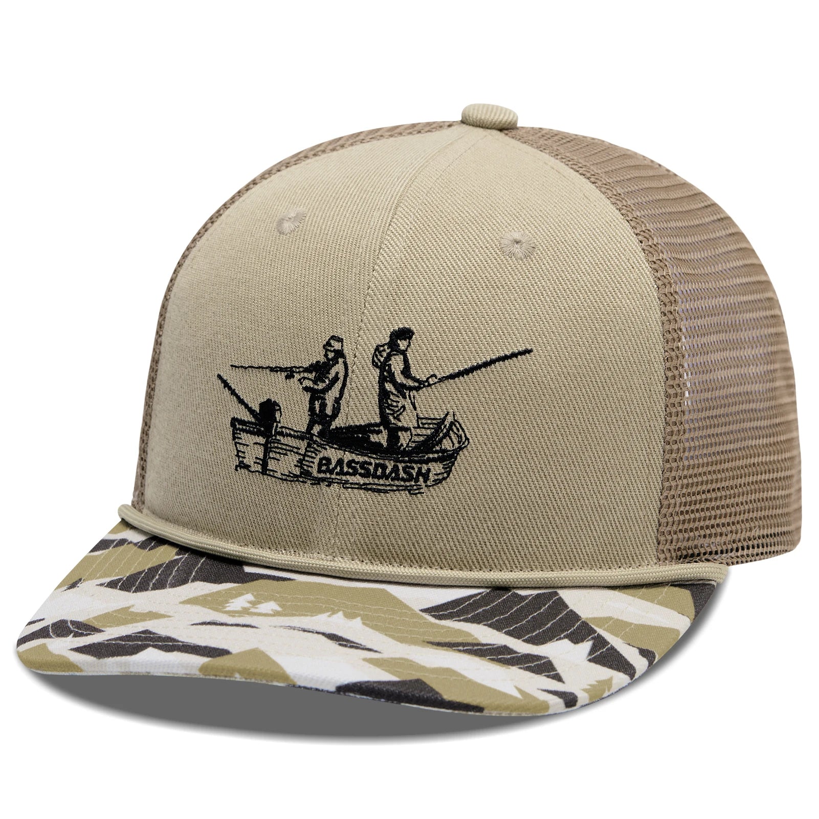 Gorra de camionero con cuerda de camuflaje BASSDASH, gorra de béisbol bordada ajustable con parte trasera de malla