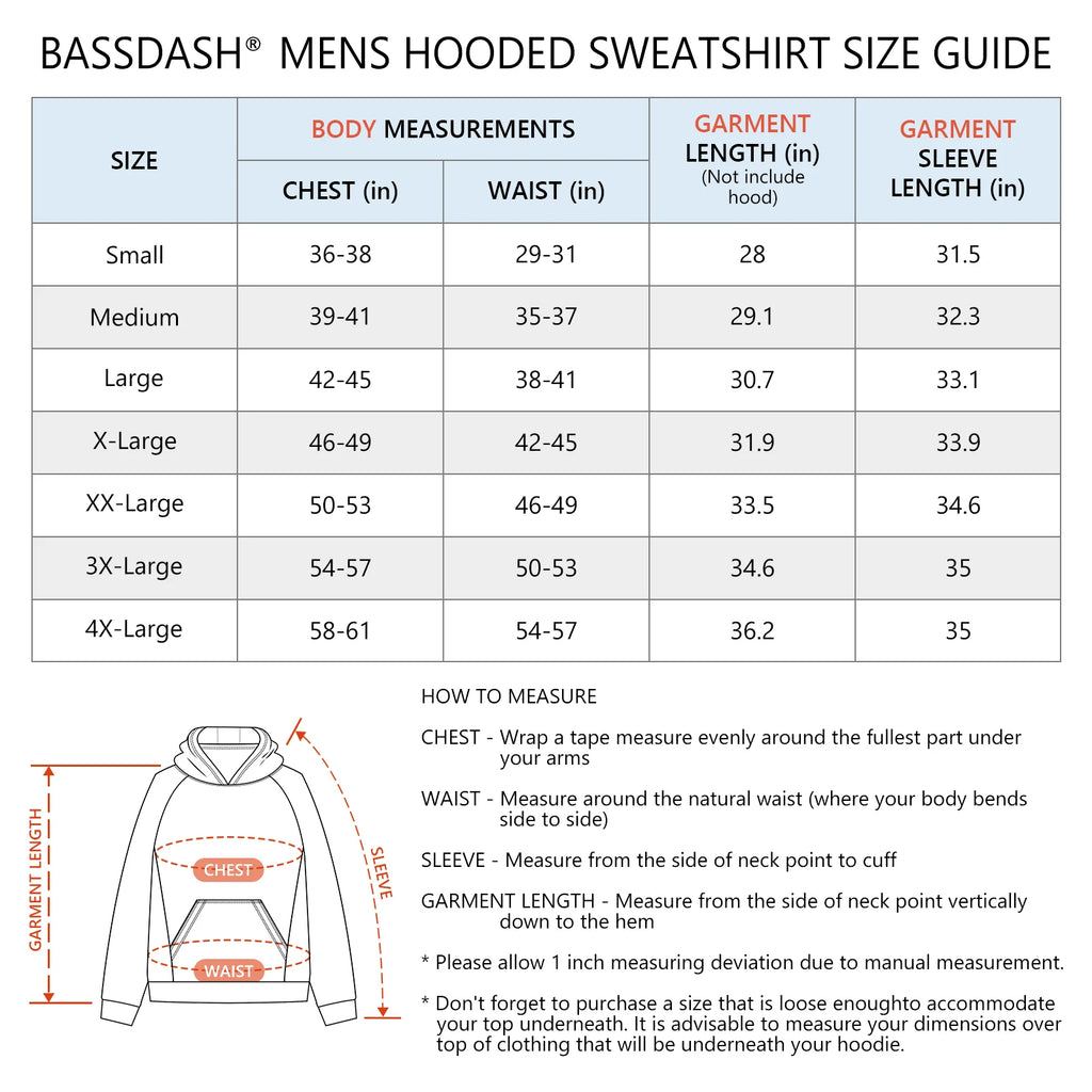 BASSDASH Men’s Fleece Lined Fishing Hoodies Water Resistant Performance Pullover Sweatshirts Stretchy Hunting Workout Sweatshirt