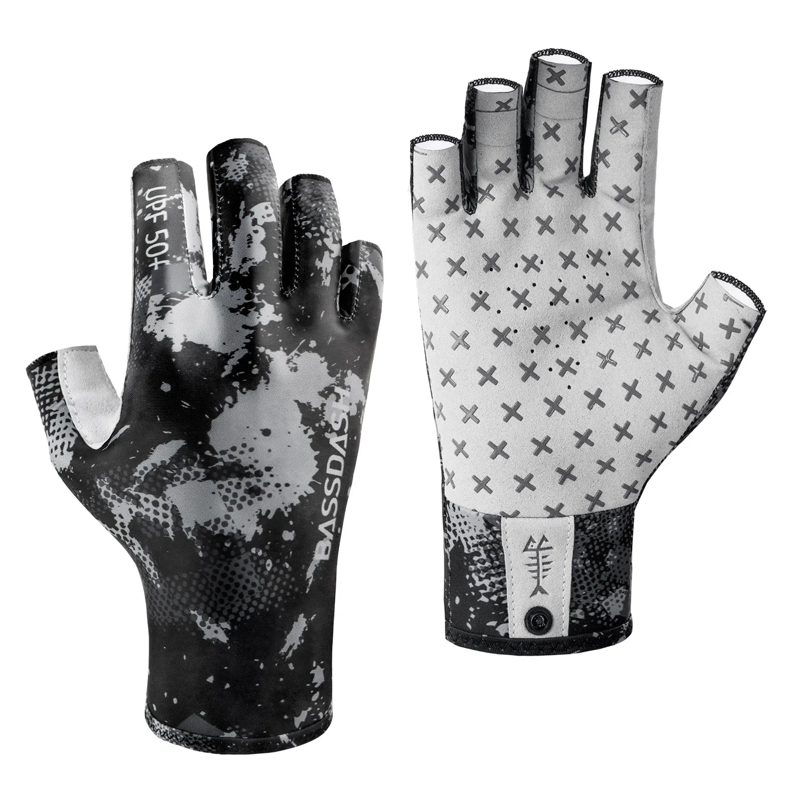 BASSDASH Guantes solares transpirables de 3/4 dedos con protección UPF 50+ y palma de silicona antideslizante para hombres y mujeres, para pescar, ciclismo, correr, sin dedos