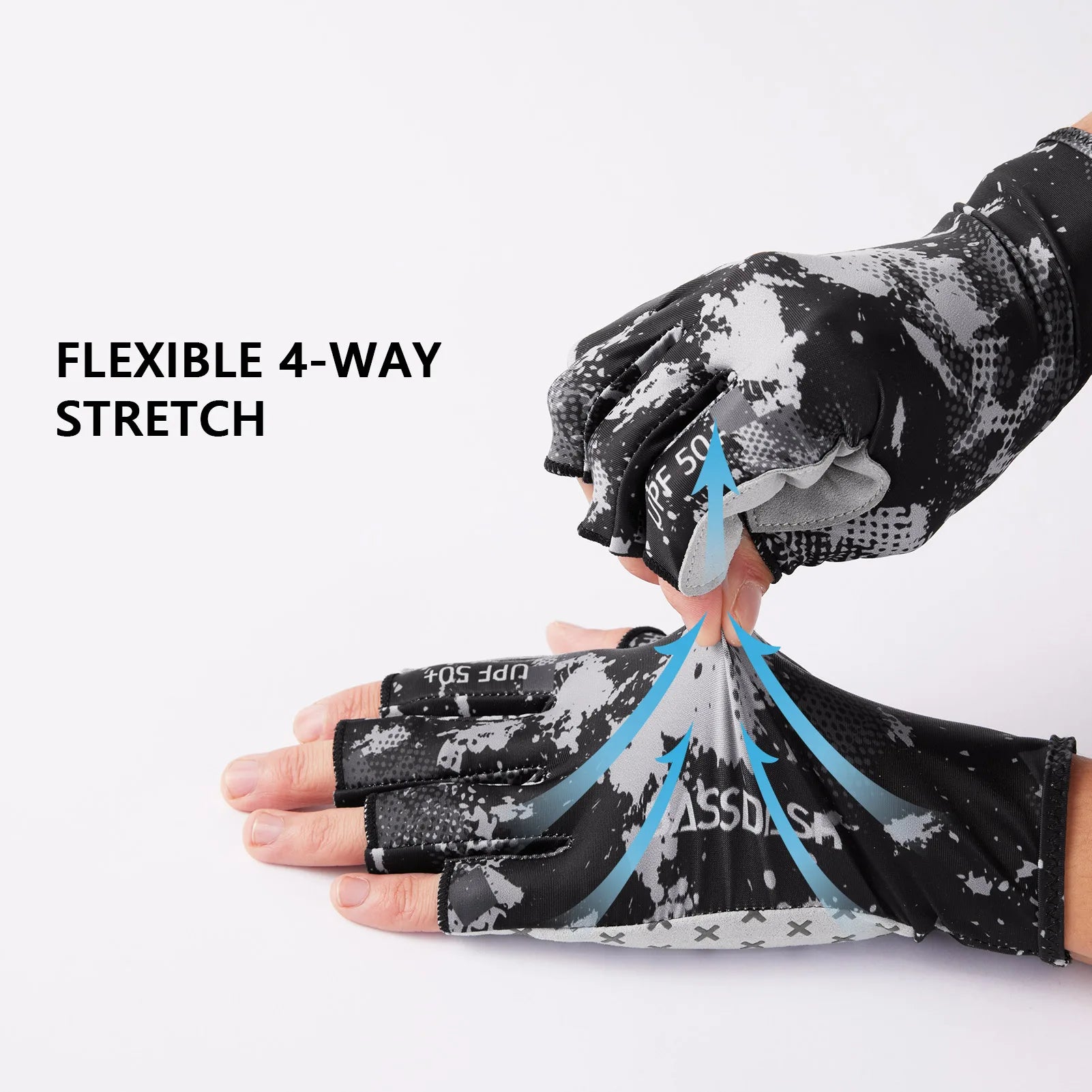 BASSDASH Guantes solares transpirables de 3/4 dedos con protección UPF 50+ y palma de silicona antideslizante para hombres y mujeres, para pescar, ciclismo, correr, sin dedos
