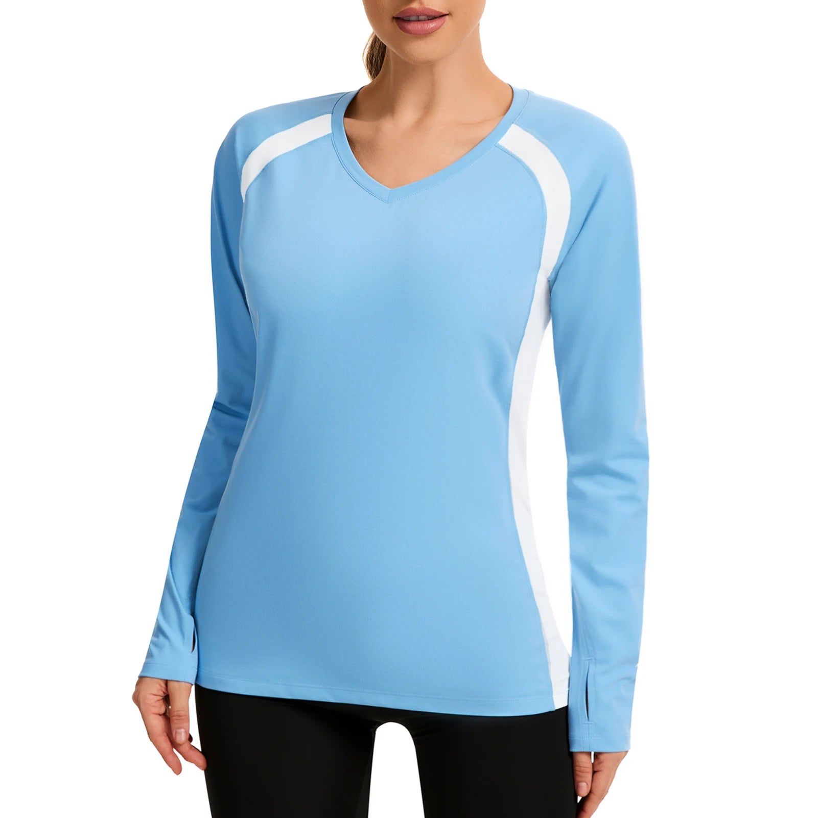 BASSDASH - Camiseta de pesca antiarrugas para mujer, con protección solar UPF 50+, cuello en V, transpirable, para senderismo