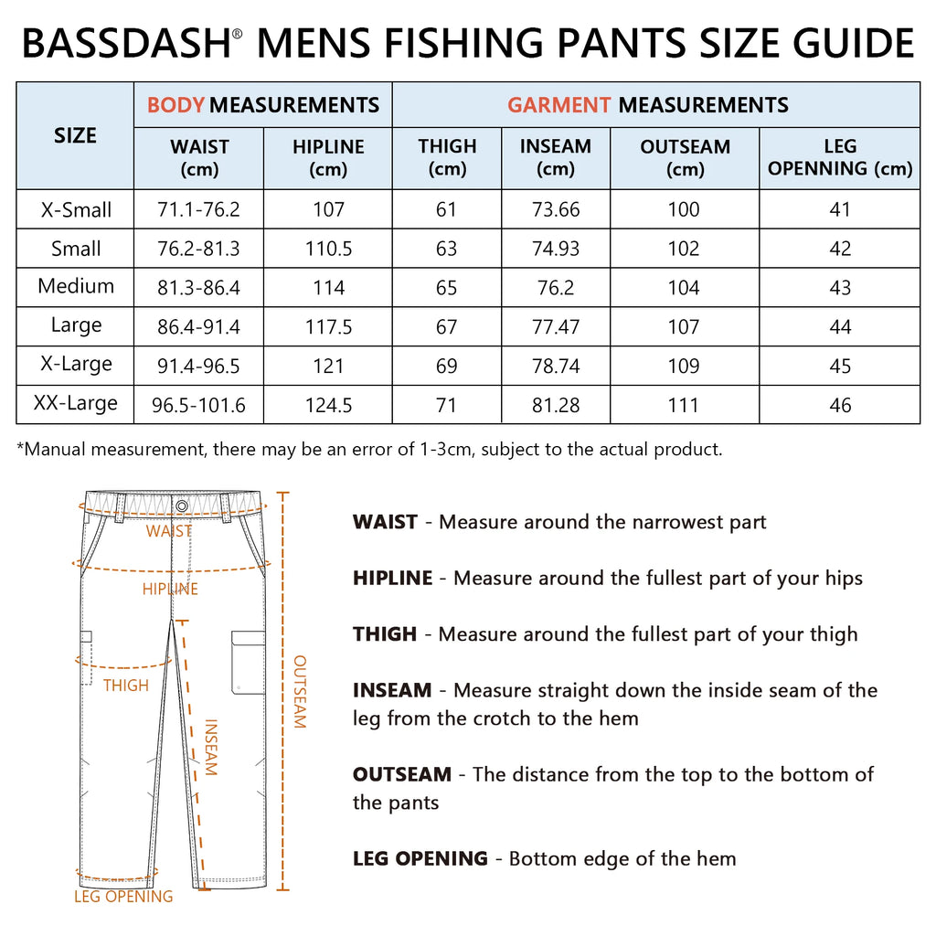 Pantalones cargo de pesca para hombre BASSDASH, resistentes al agua, de secado rápido, ligeros, UPF 50+ para senderismo al aire libre, cintura elástica