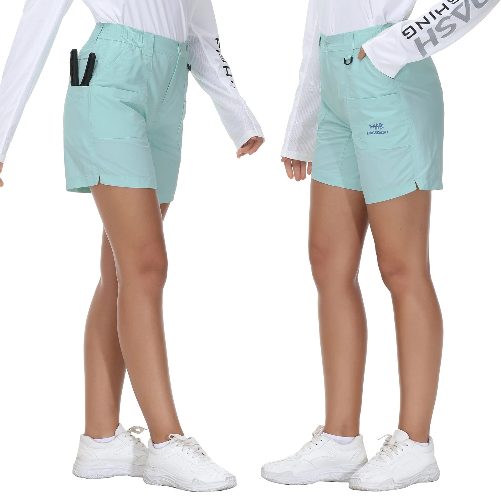 Pantalones cortos de pesca Bassdash de 7 pulgadas para mujer, resistentes al agua UPF 50+, de secado rápido, ligeros, para senderismo, con bolsillos