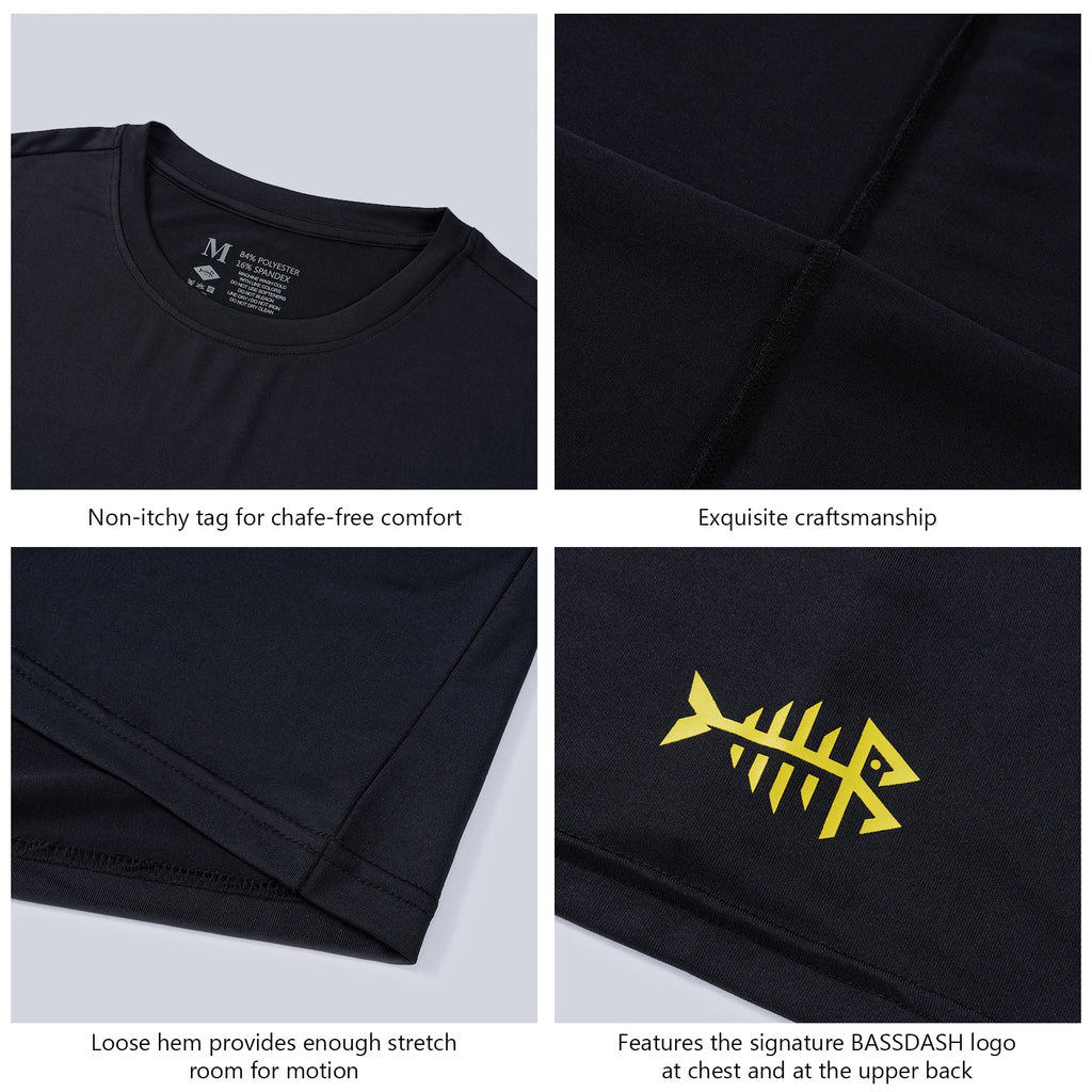 BASSDASH Camisetas de pesca de manga corta UPF 50+ para hombres Camisetas de alto rendimiento con protección solar UV para senderismo