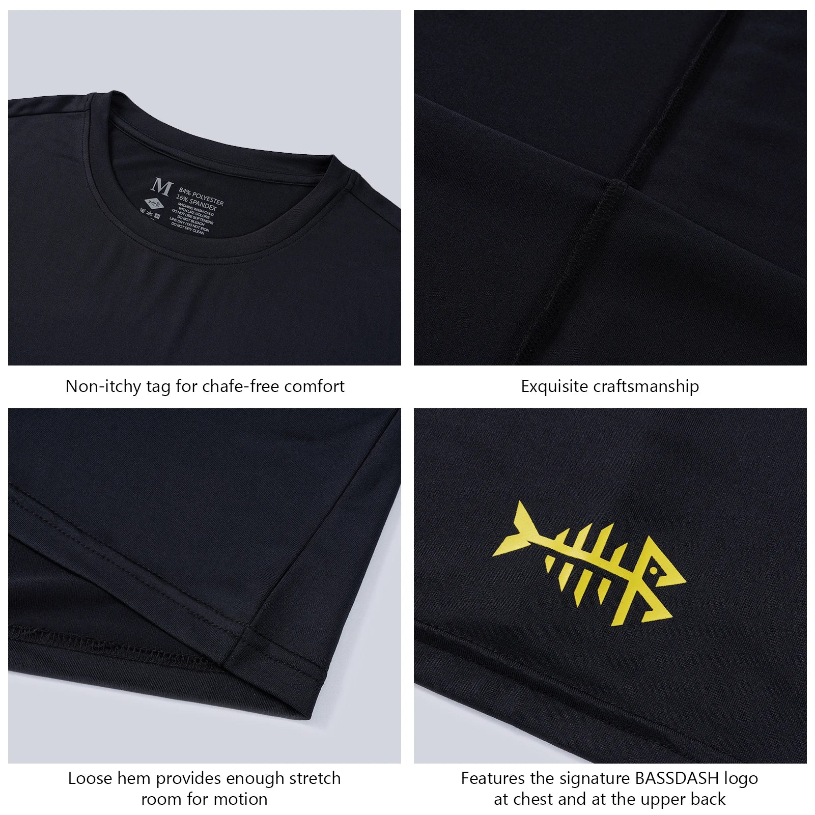 BASSDASH Camisetas de pesca de manga corta UPF 50+ para hombres Camisetas de alto rendimiento con protección solar UV para senderismo