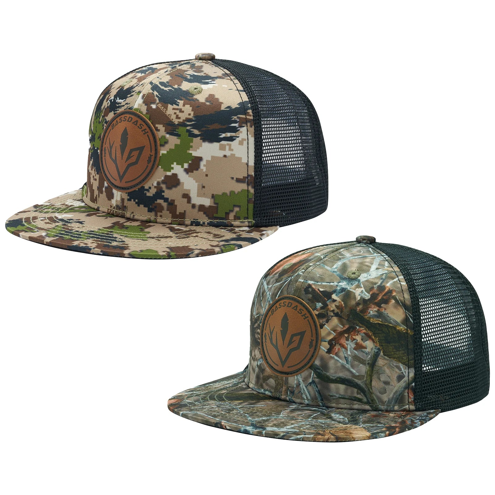 Bassdash Flat Brim Trucker Cap Adjustable Snapback Hat Mesh Back For Men Women Fishing Hunting