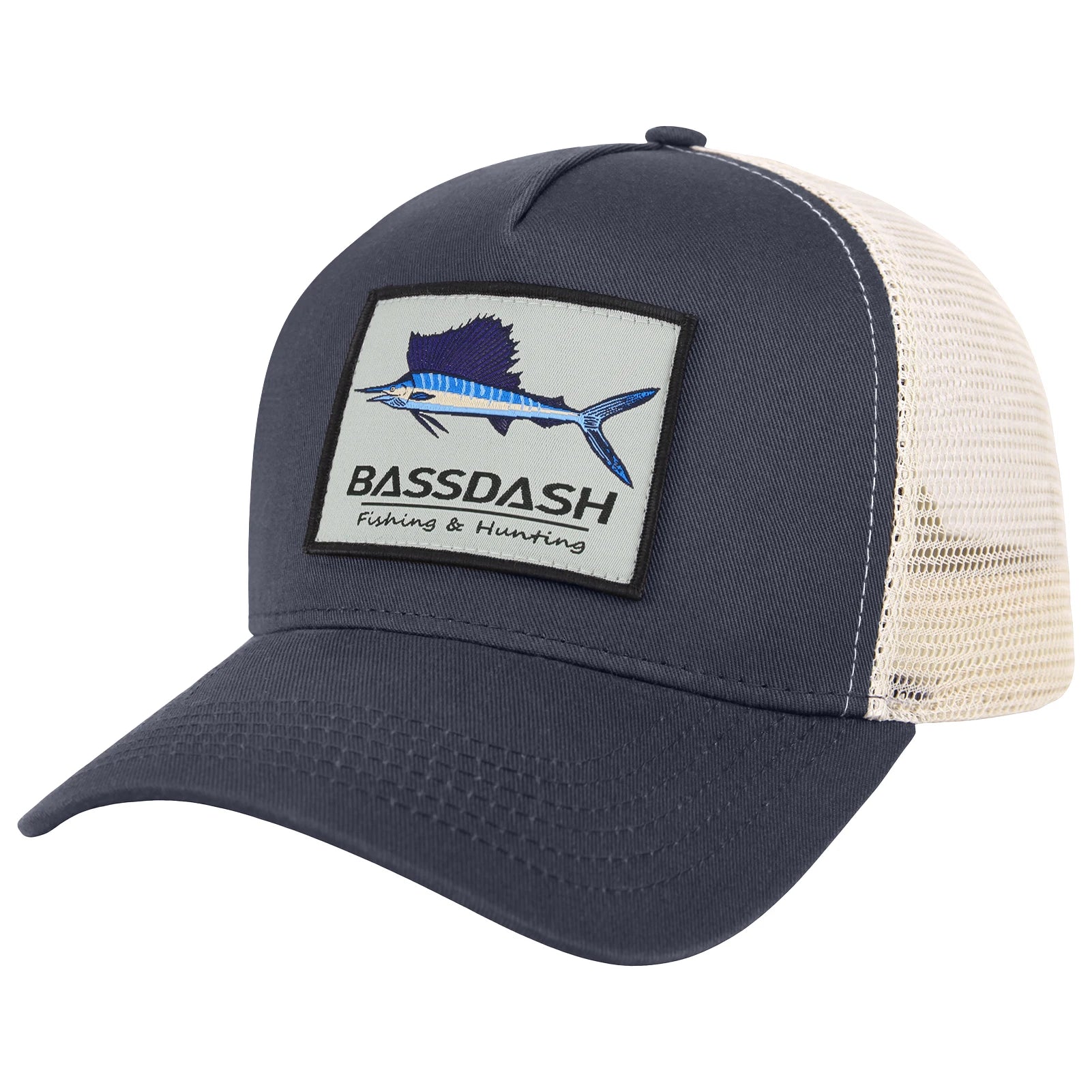 BASSDASH Trucker Hat Embroidered Patch Adjustable Baseball Cap Mesh Back Fishing Hat