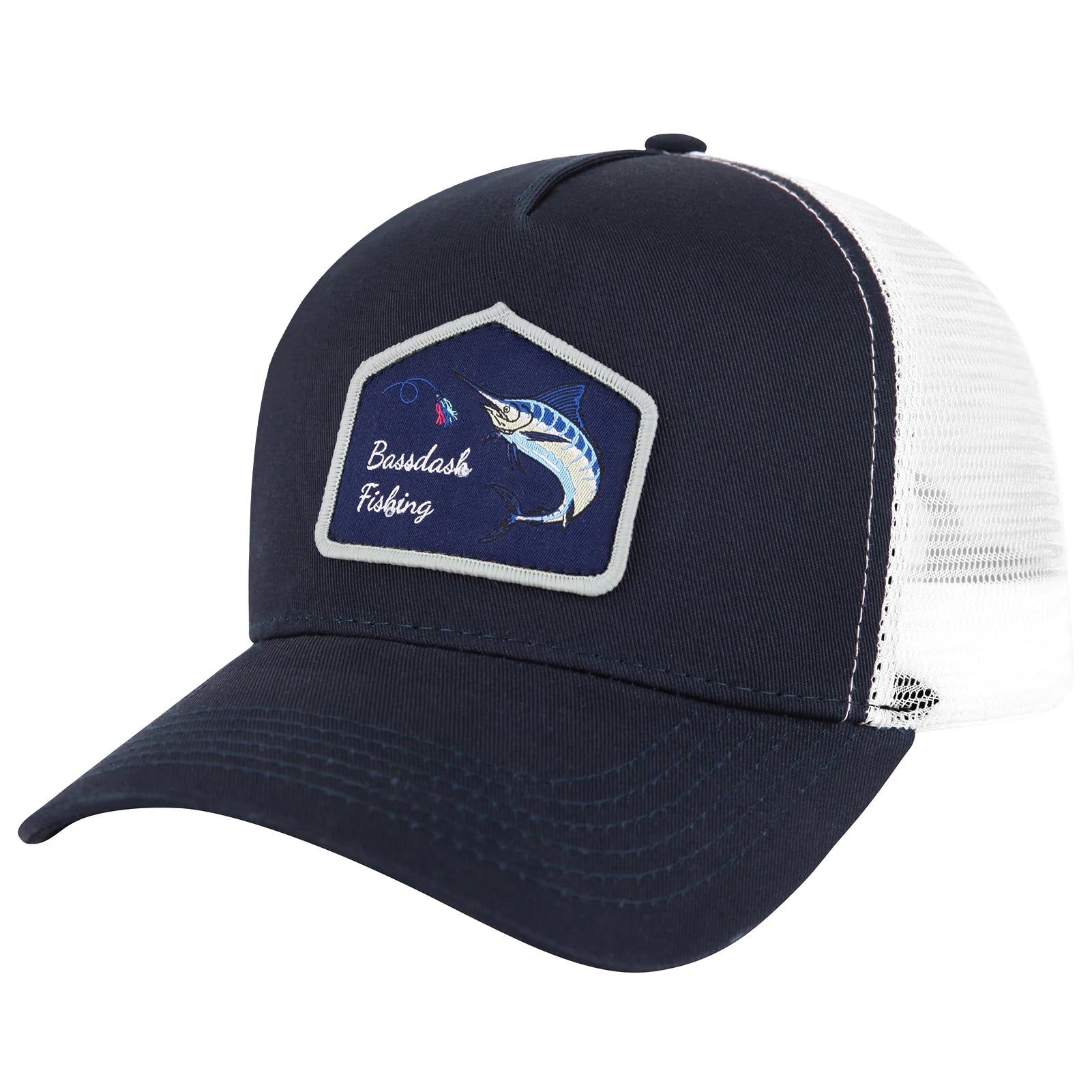 BASSDASH Trucker Hat Embroidered Patch Adjustable Baseball Cap Mesh Back Fishing Hat