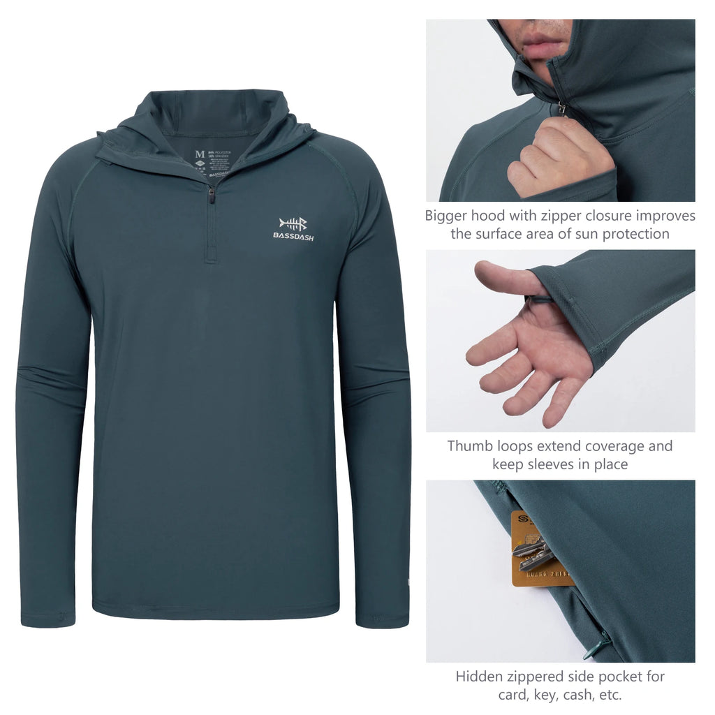 BASSDASH Men’s 1/4 Zip Fishing Hoodie Shirt UPF 50+ Quick Dry Performance Long Sleeve Sun Protection FS24M