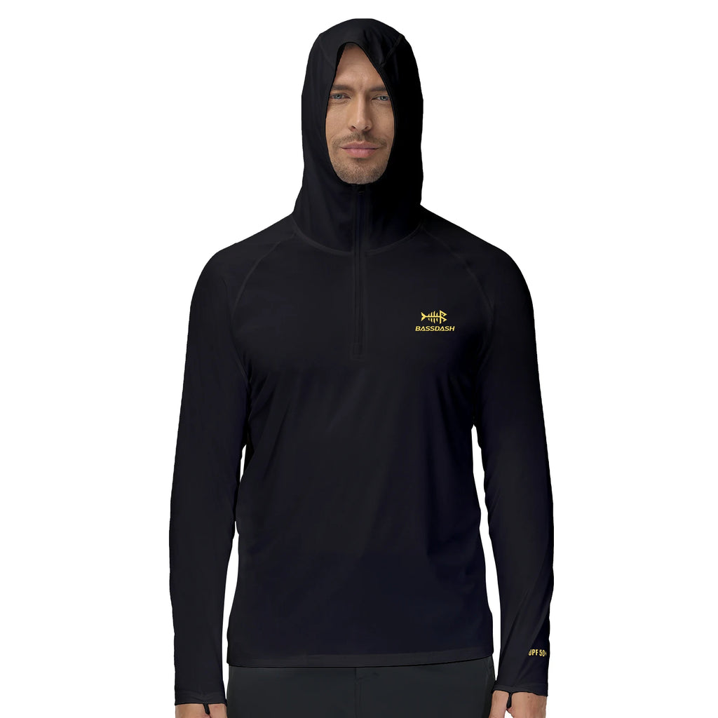 BASSDASH Men’s 1/4 Zip Fishing Hoodie Shirt UPF 50+ Quick Dry Performance Long Sleeve Sun Protection FS24M