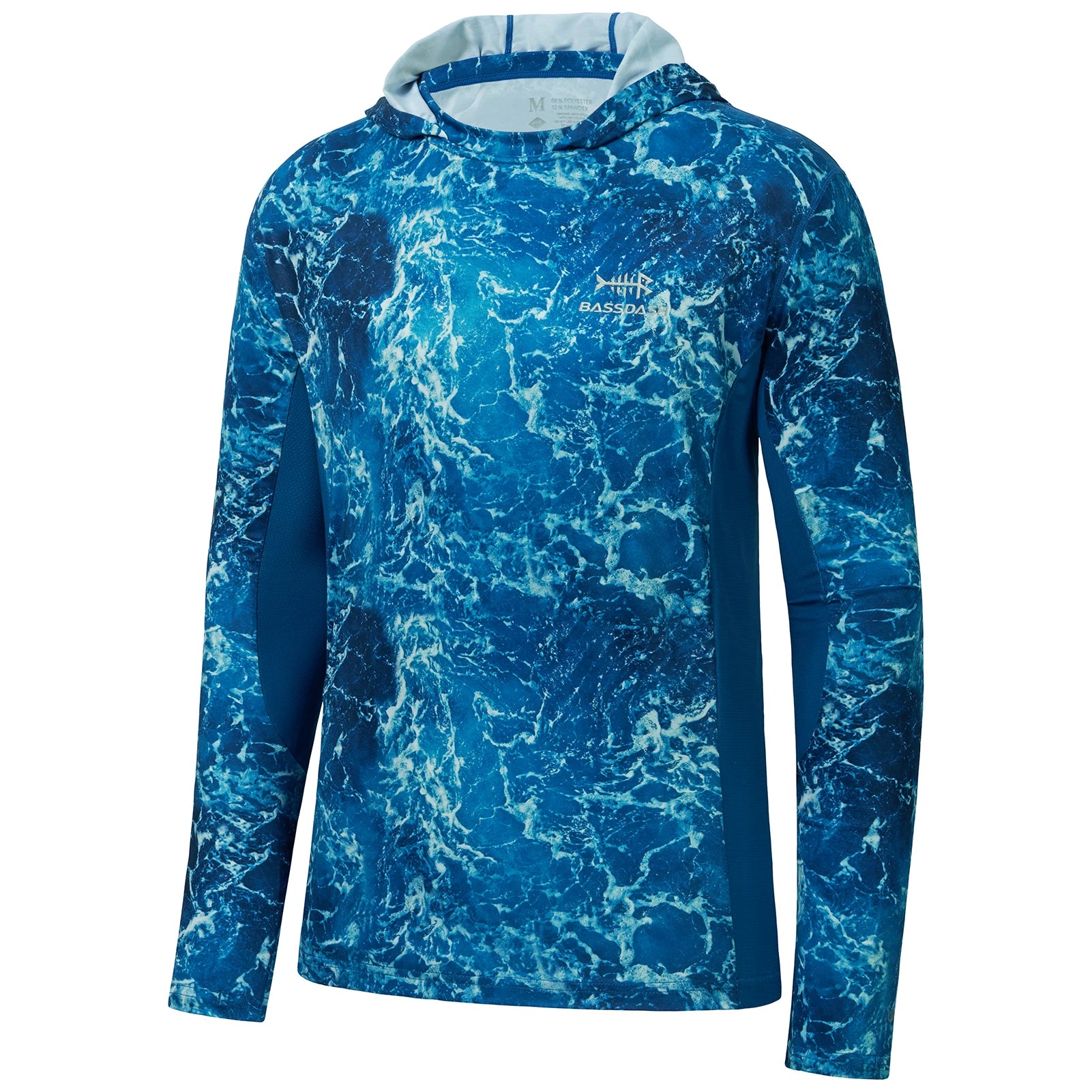 BASSDASH - Sudadera con capucha de manga larga para hombre, con protección solar, para pesca, senderismo, UPF 50+, camuflaje, con mascarilla y polaina ligera para el cuello