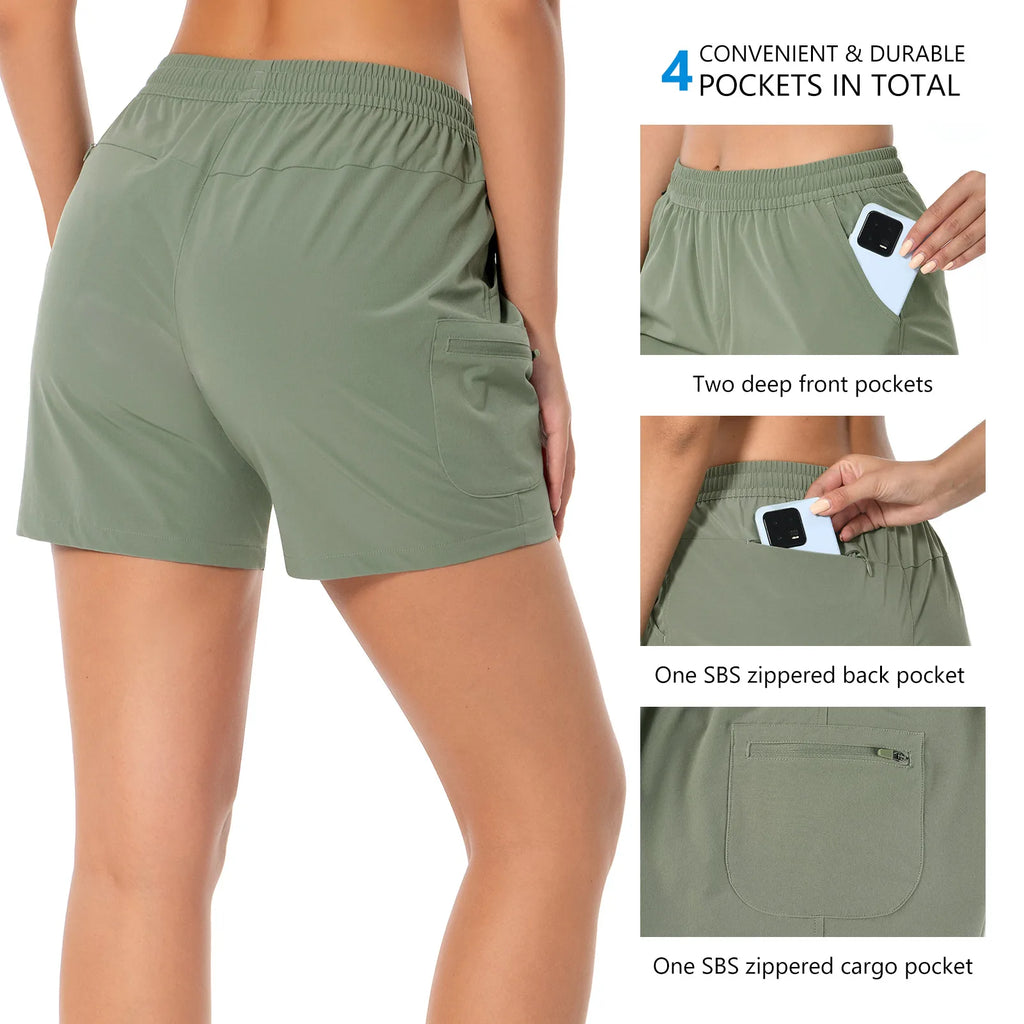 Pantalones cortos cargo Bassdash de 12,7 cm para mujer, para pesca, senderismo, secado rápido, con bolsillos con cremallera, resistentes al agua UPF 50+, para verano, informales