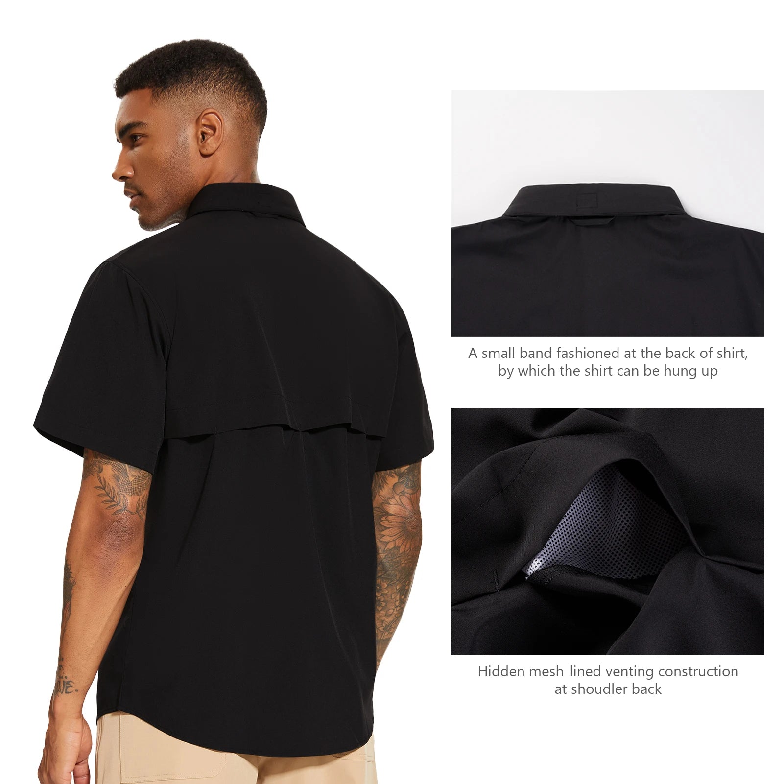 BASSDASH Men's UPF 50+ Short Sleeve Button Down Fishing Shirt Breathable Lightweight for Outdoors Hiking Camping