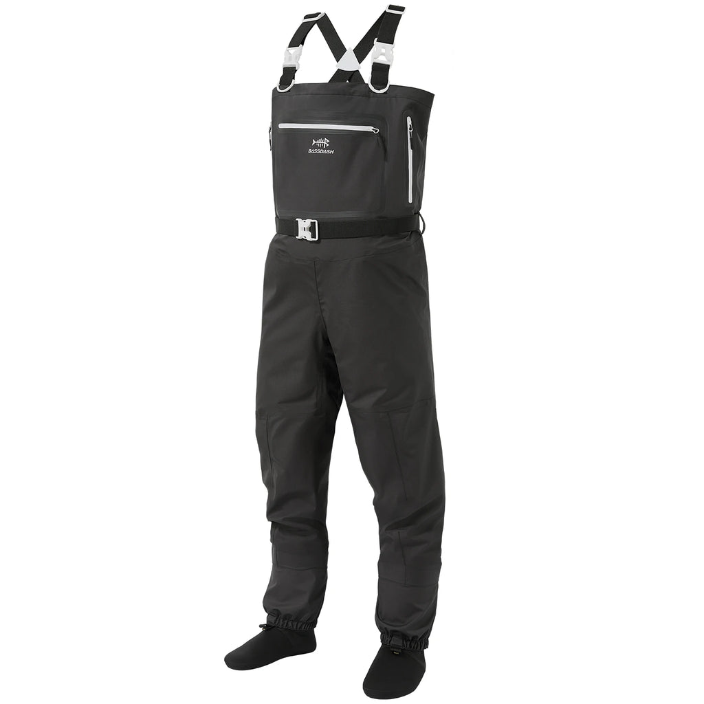 BASSDASH Men’s Lightweight Breathable Chest Wader Black Camo Stockingfoot for Fly Fishing Hunting FW11