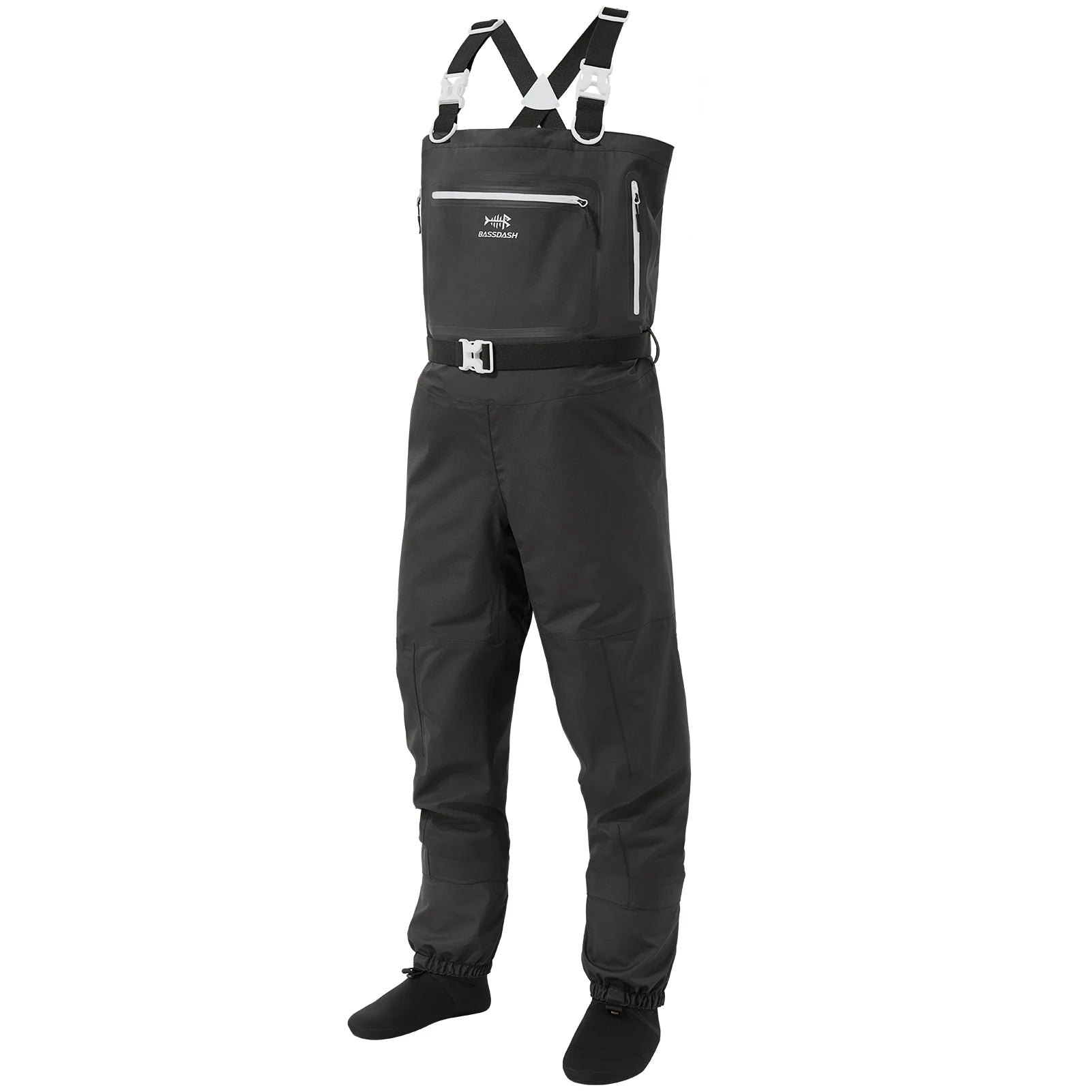 BASSDASH Men’s Lightweight Breathable Chest Wader Black Camo Stockingfoot for Fly Fishing Hunting FW11