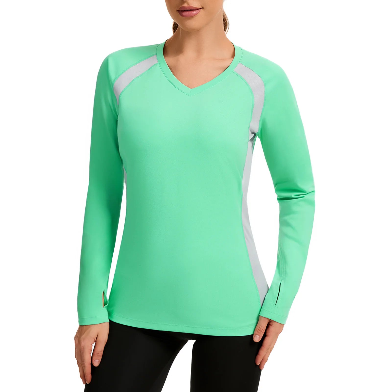 BASSDASH - Camiseta de pesca antiarrugas para mujer, con protección solar UPF 50+, cuello en V, transpirable, para senderismo