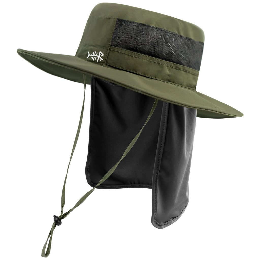 Bassdash - Sombrero de pesca desmontable con protección solar UPF 50+, resistente al agua y con solapa de cuello desmontable, ideal para senderismo y acampada