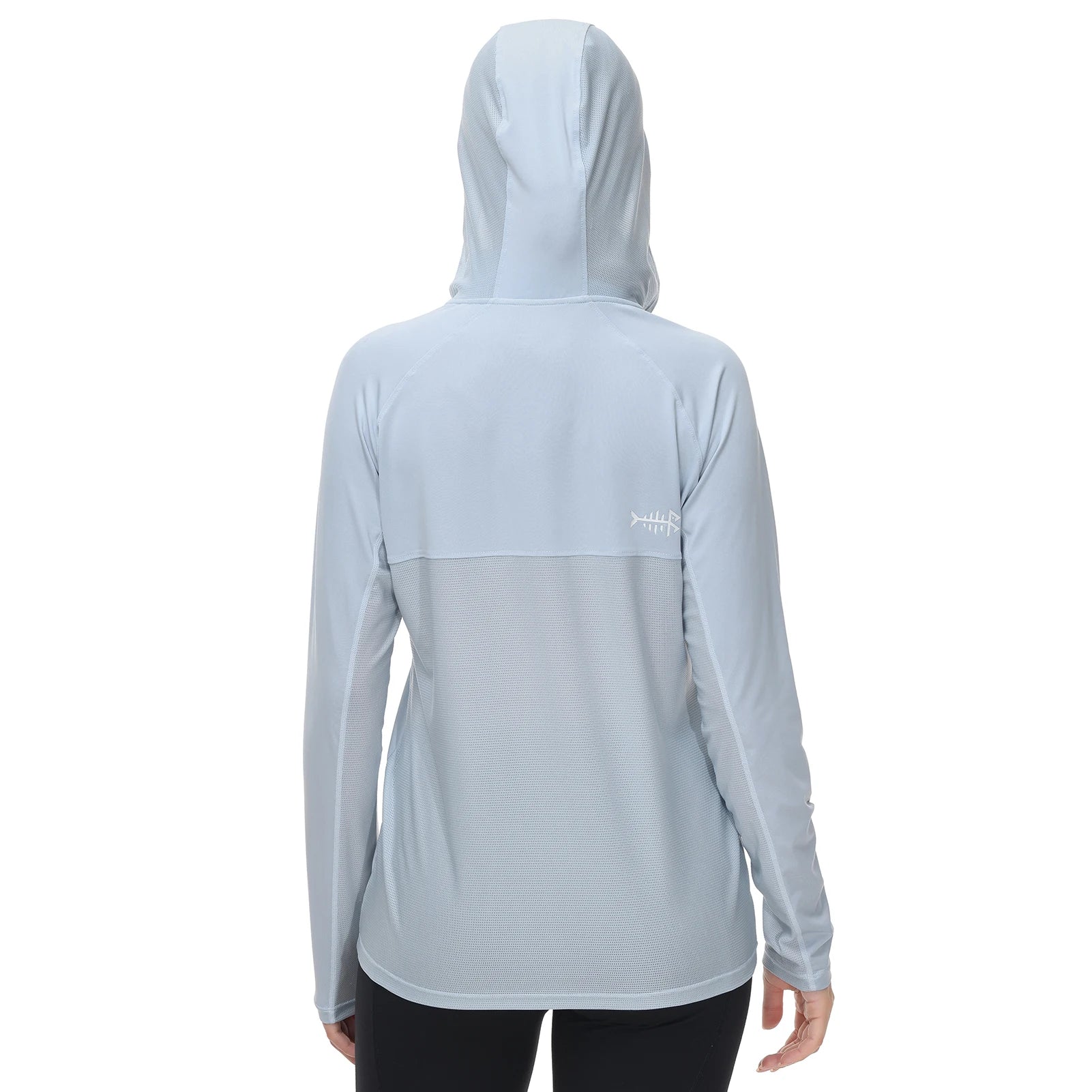 Camiseta Bassdash de manga larga con capucha y media cremallera para mujer, con protección UV UPF 50+, ideal para pesca y senderismo