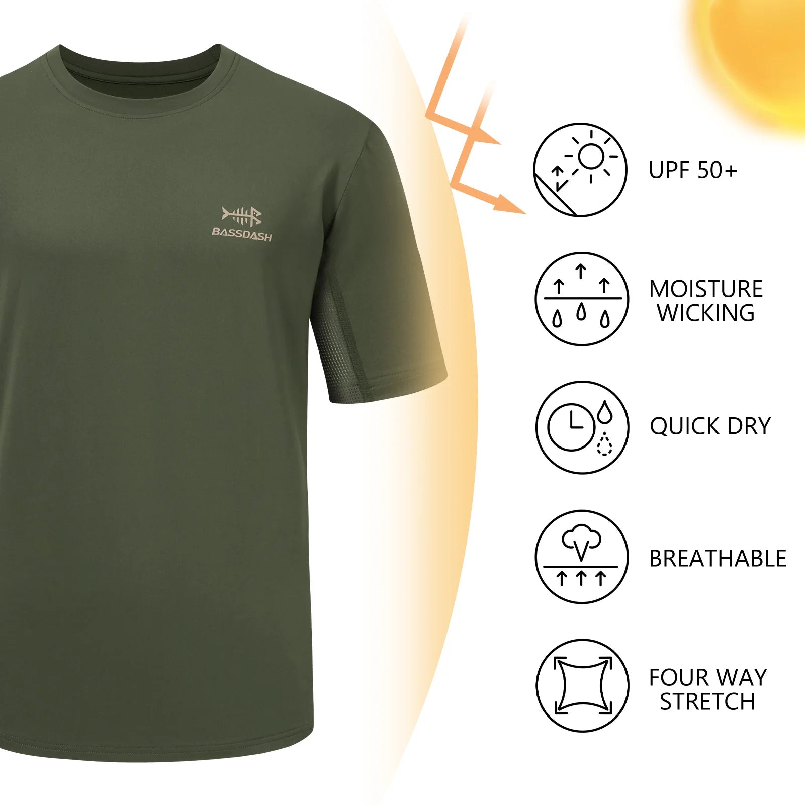 Bassdash Men’s Graphic T-Shirts Short Sleeve Fishing Shirt UPF 50+ Moisture Wicking UV Sun Protection FS36M